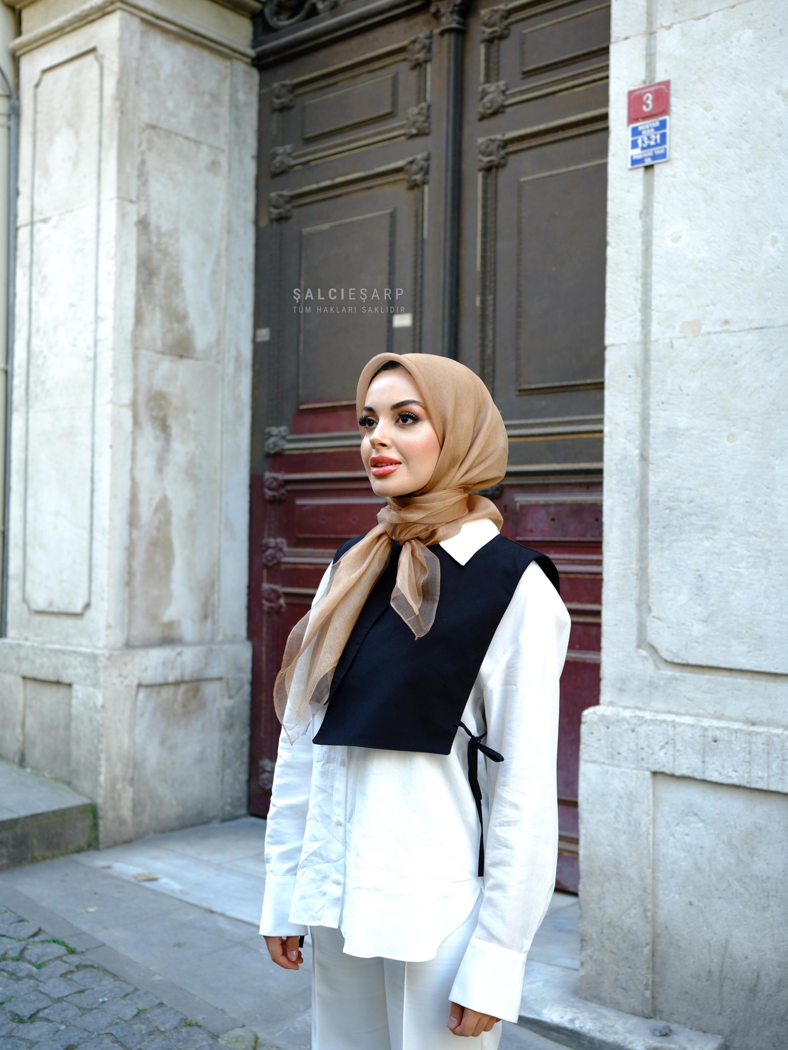 Çift Kat Tül Eşarp-Gold