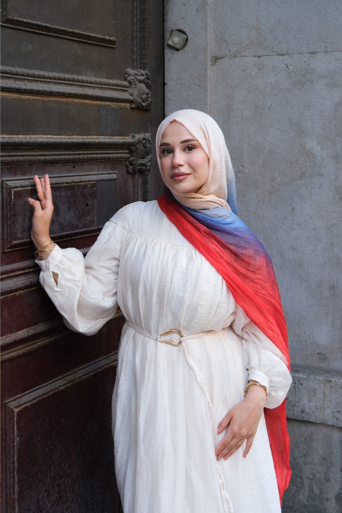 Degrade Pamuk Şal-Kırmızı,Mavi