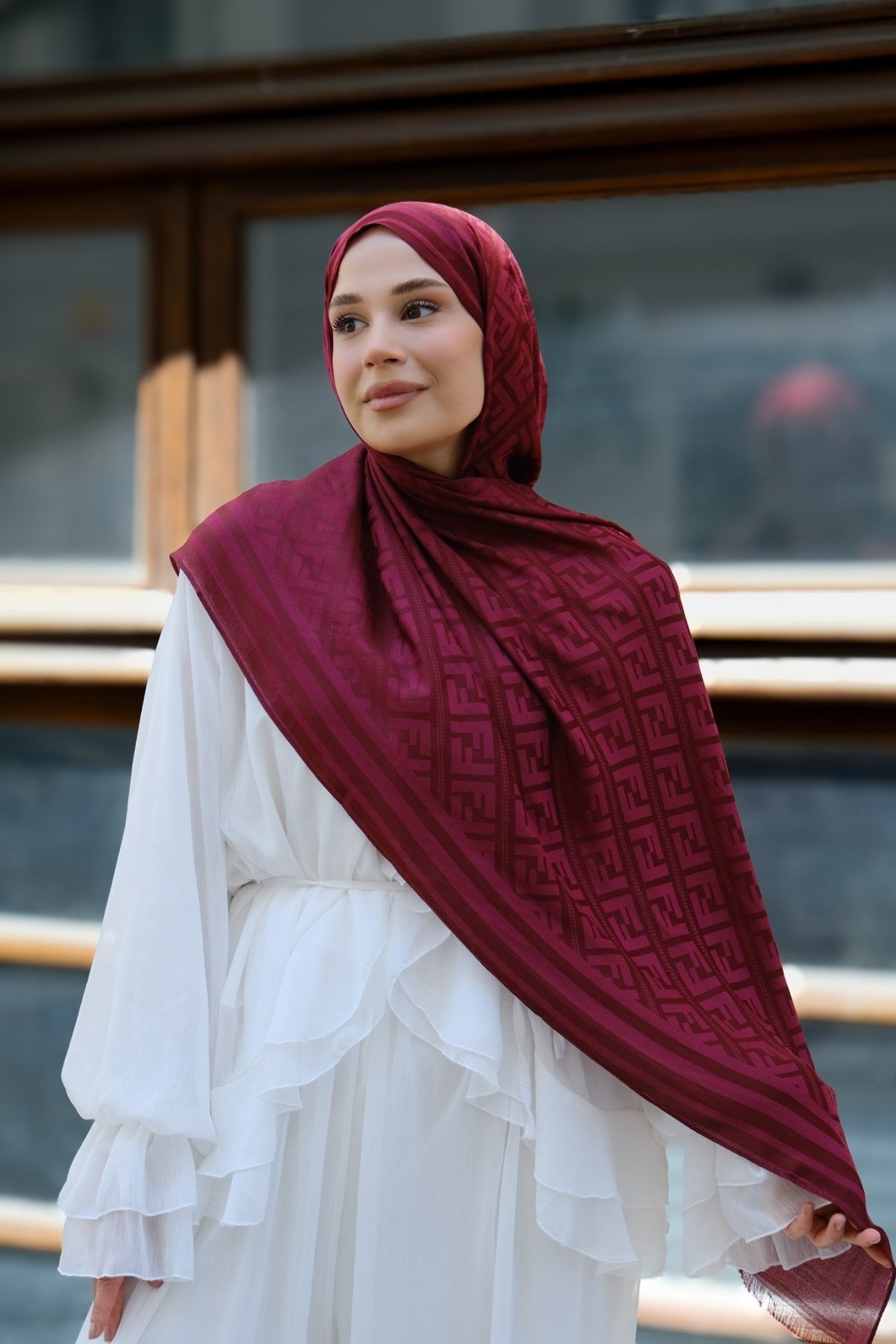 F Desen Premium Şal-Bordo