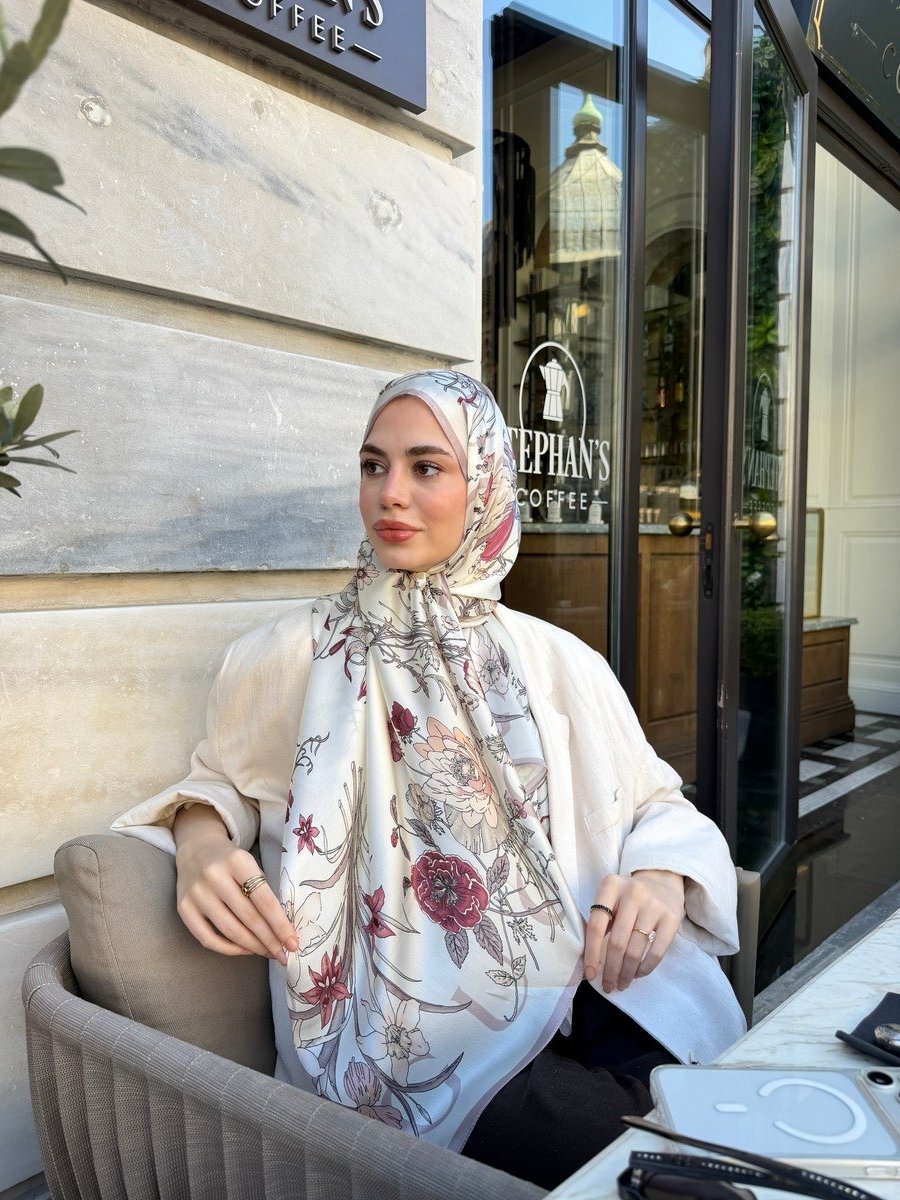 Flora Luxe Vual İpek Şal-Gül Kurusu