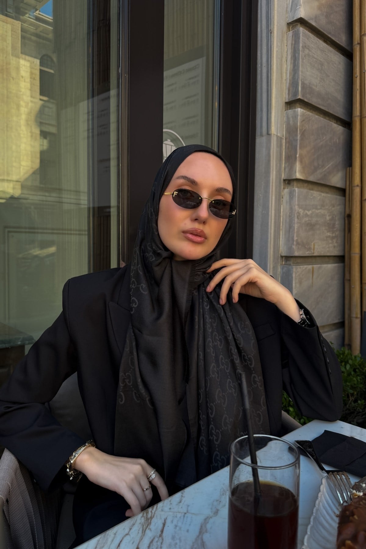 G Desen Premium Şal-Siyah