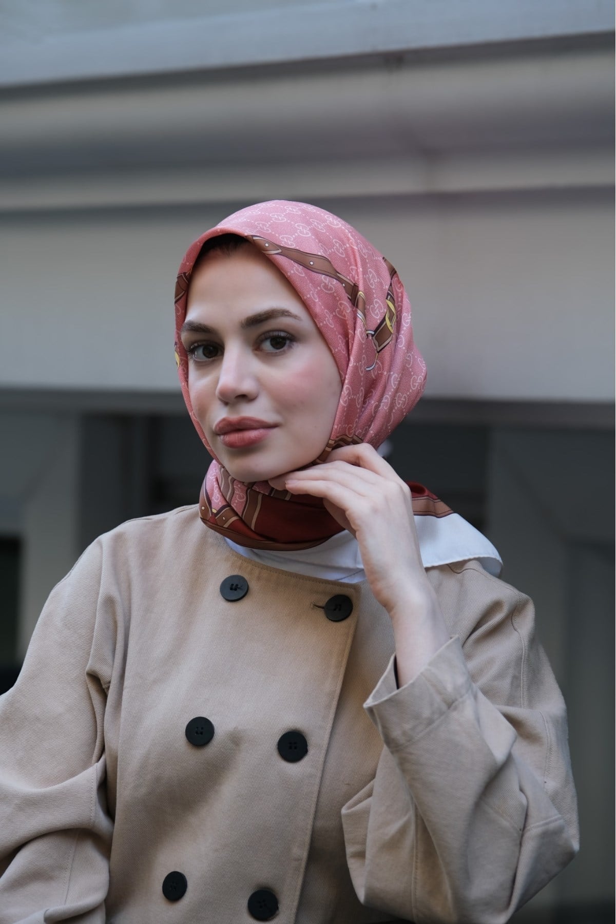 Kelepçe Desen Twill Eşarp-Pembe