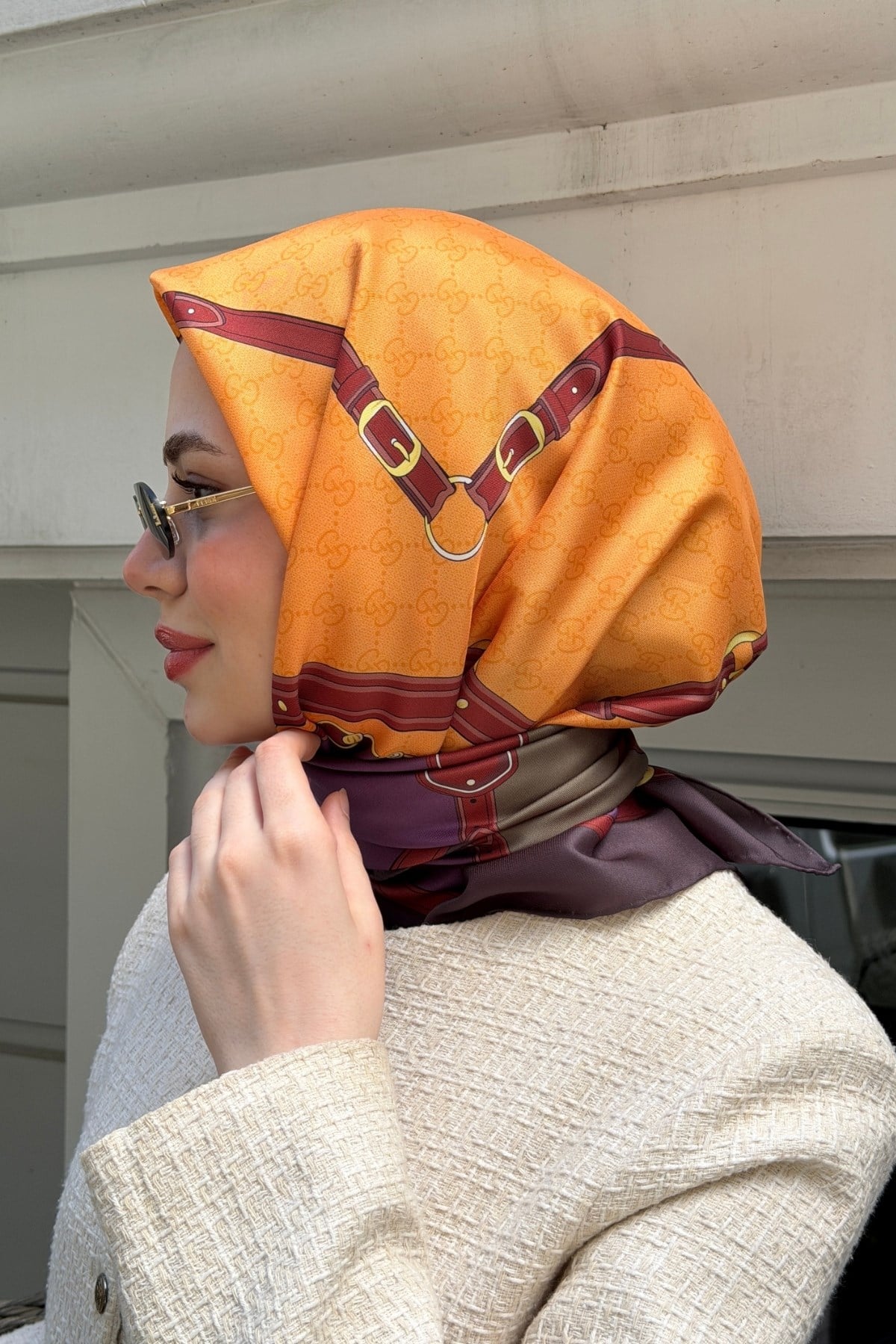 Kelepçe Desen Twill Eşarp-Turuncu