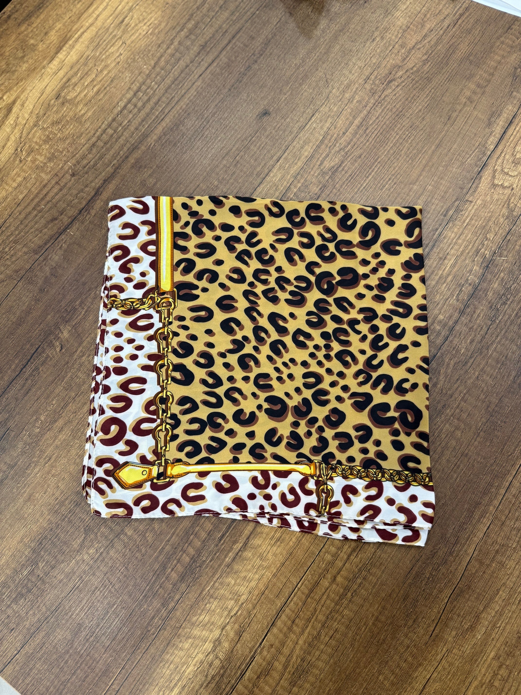 Leopar Desen Saten Fular