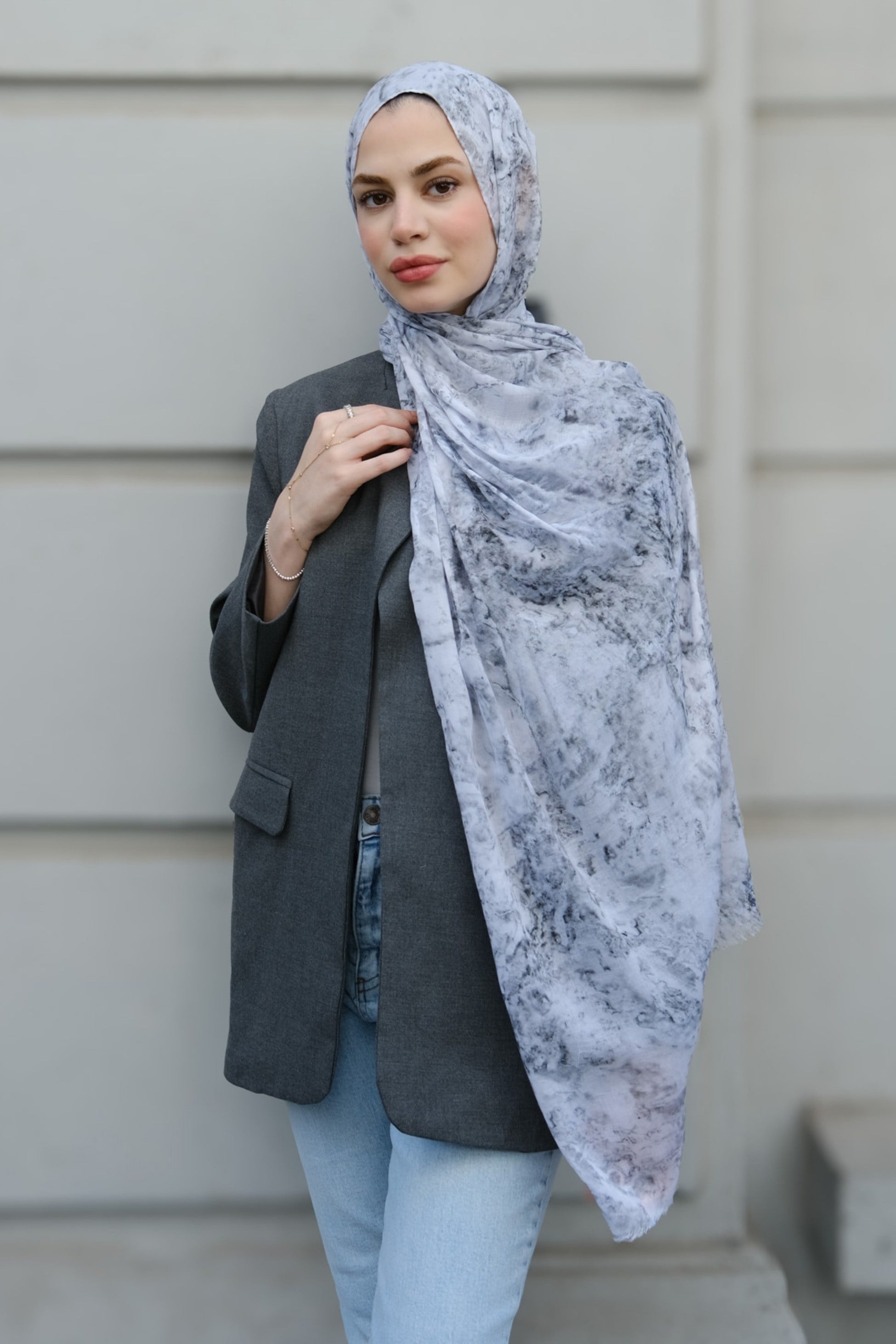 Marble Coton Şal-Gri