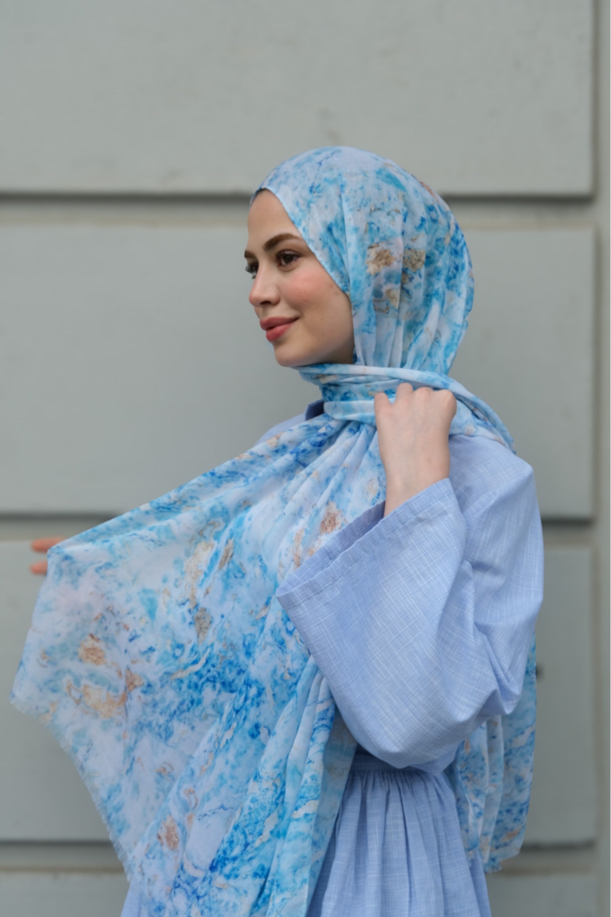 Marble Coton Şal-Mavi
