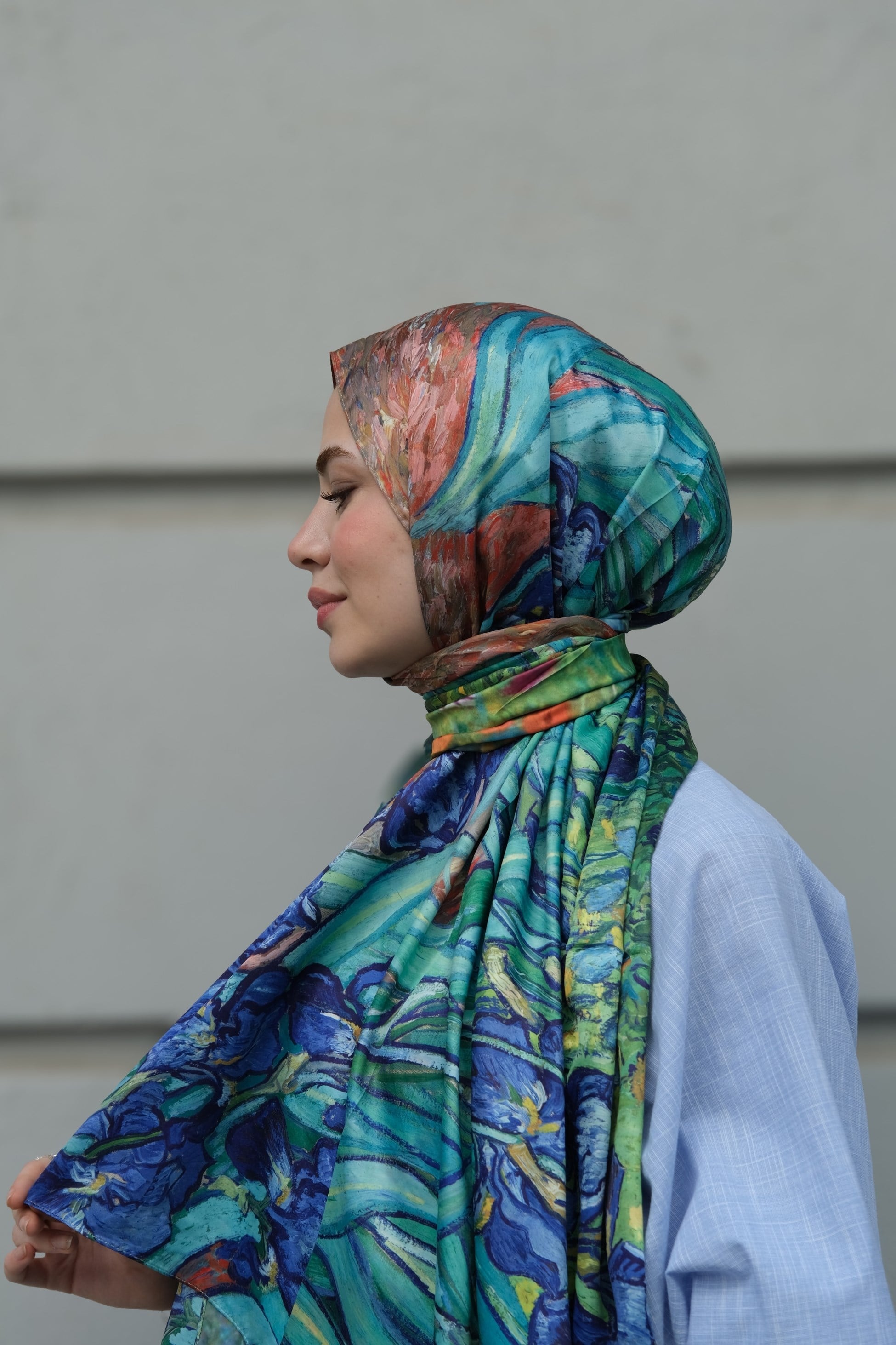 Van Gogh Süsenler Çift Taraflı Twill Şal