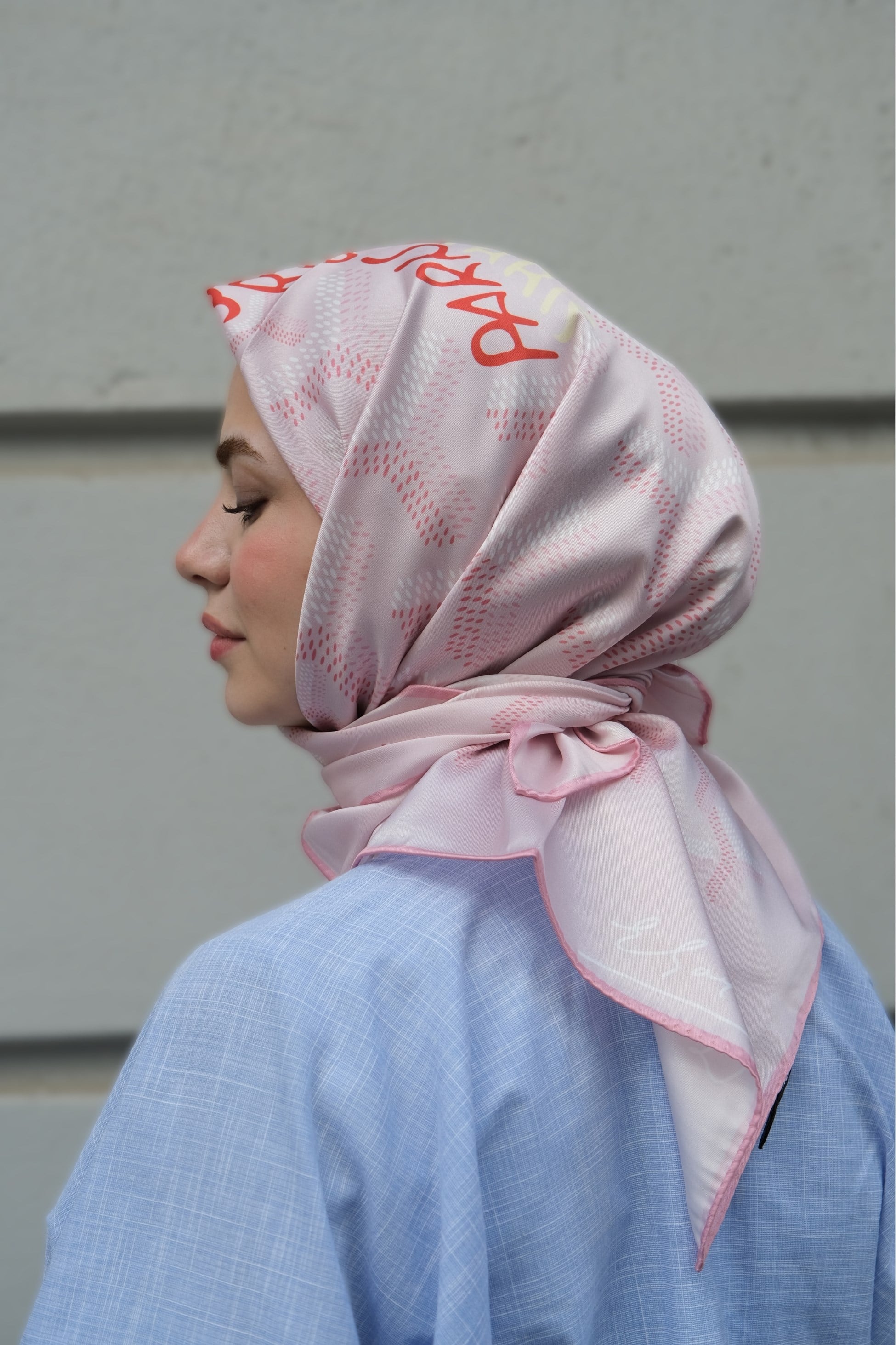 Yazı Desen Twill Eşarp-Pudra