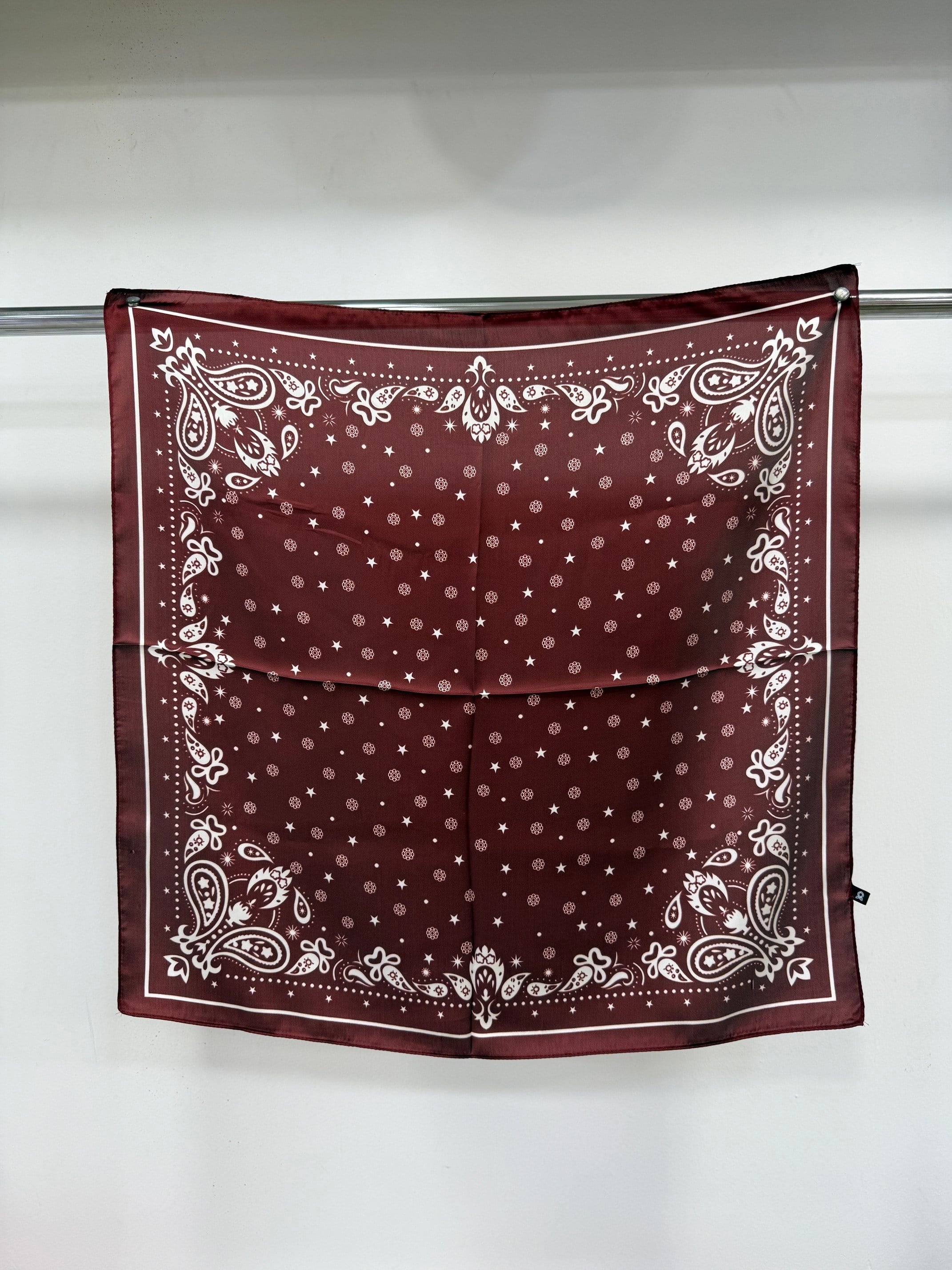 Yıldız Desen Saten Fular-Bordo