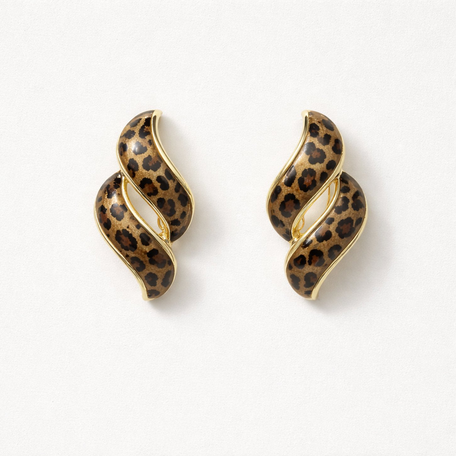 Leopar Stud Dalga Altın Kaplama Küpe