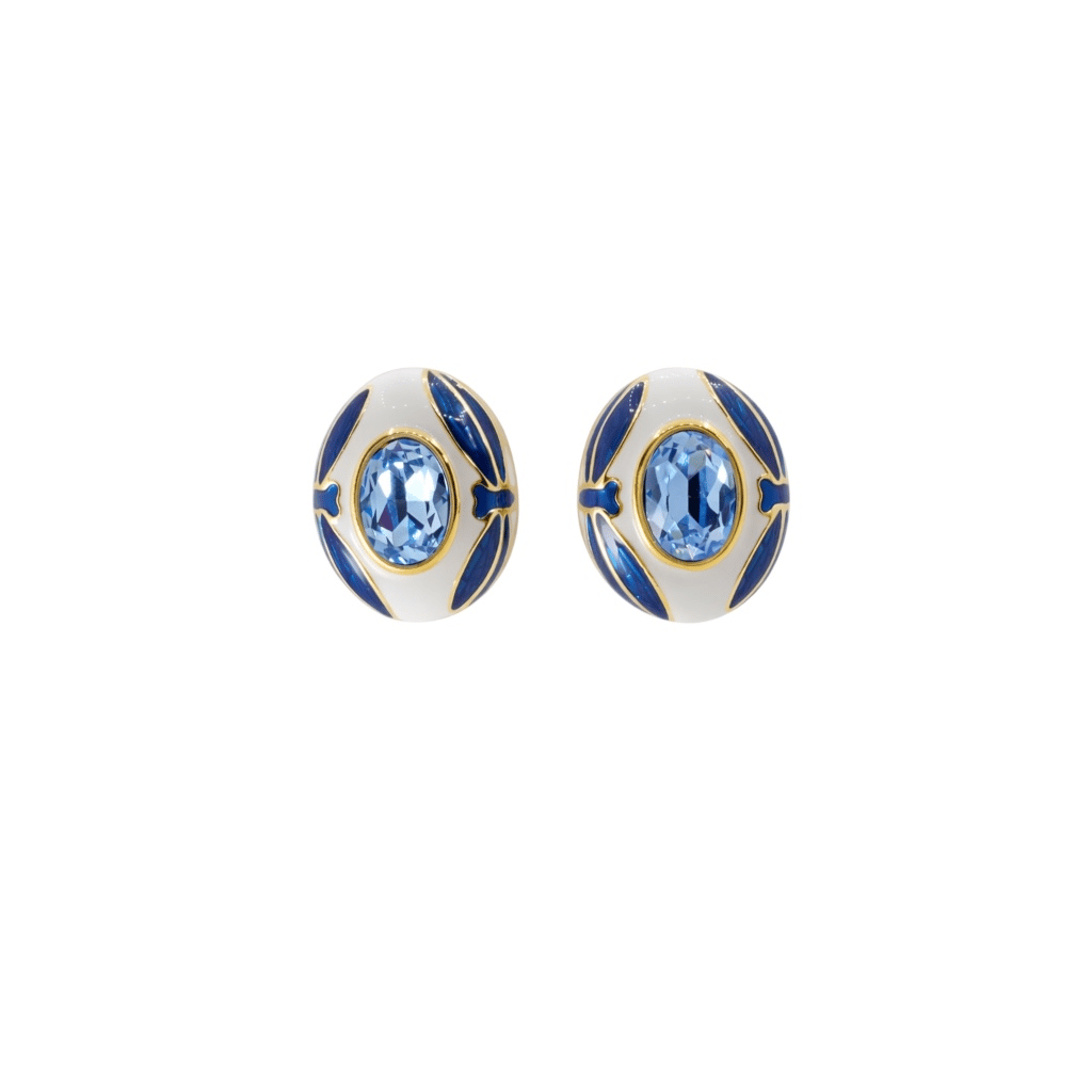 Opaline Premium Mavi Kristal Klipsli Küpe