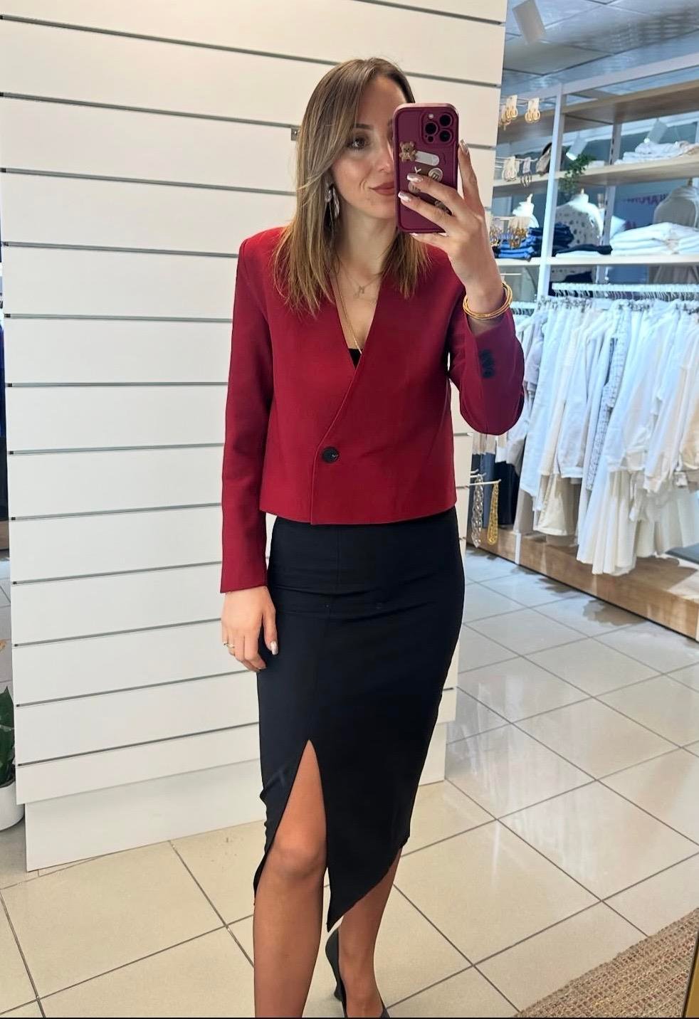CEKET - ŞENİZ BUTİK KOLLARI VATKALI KISA BLAZER CEKET BORDO