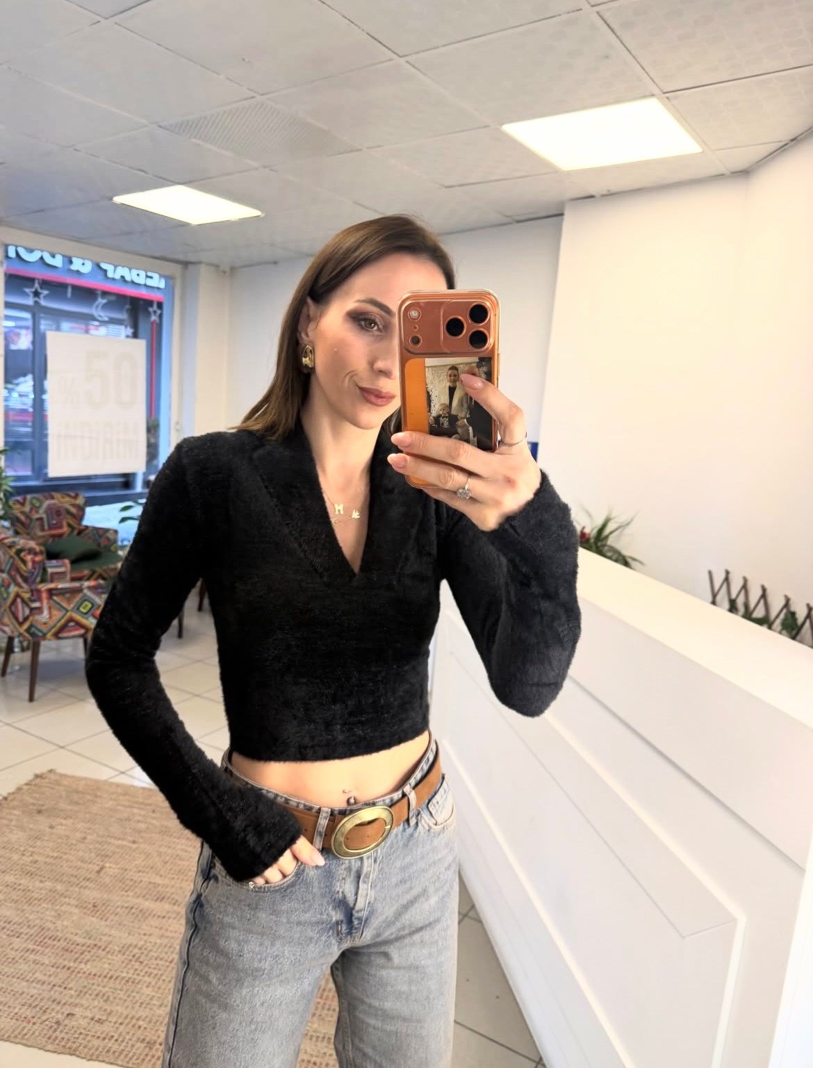 Üst Giyim - ŞENİZ BUTİK SİMLİ YUMOŞ CROP KAZAK 