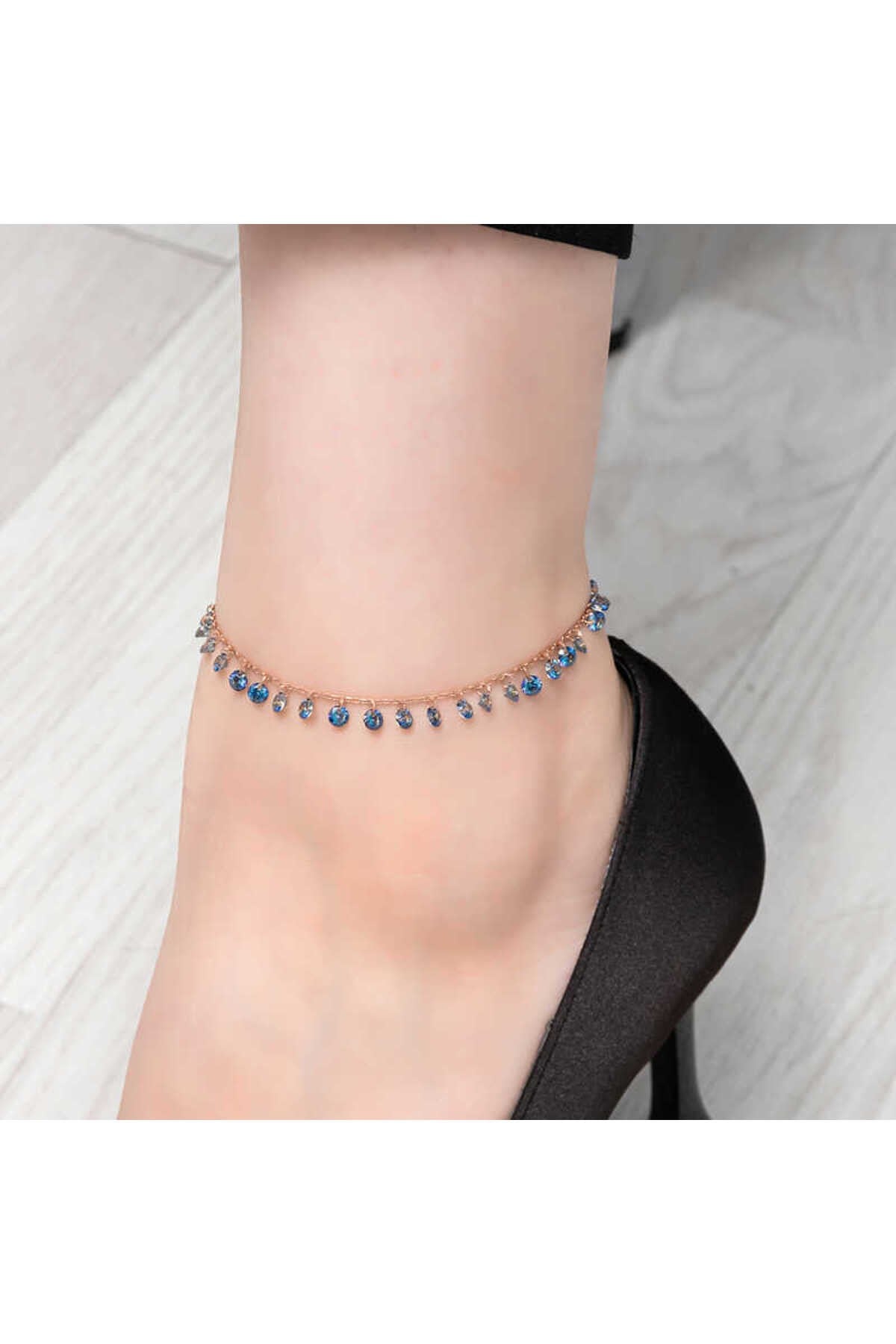 Gümüş Rose Mistik Topaz Taşlı Halhal  T8133MR