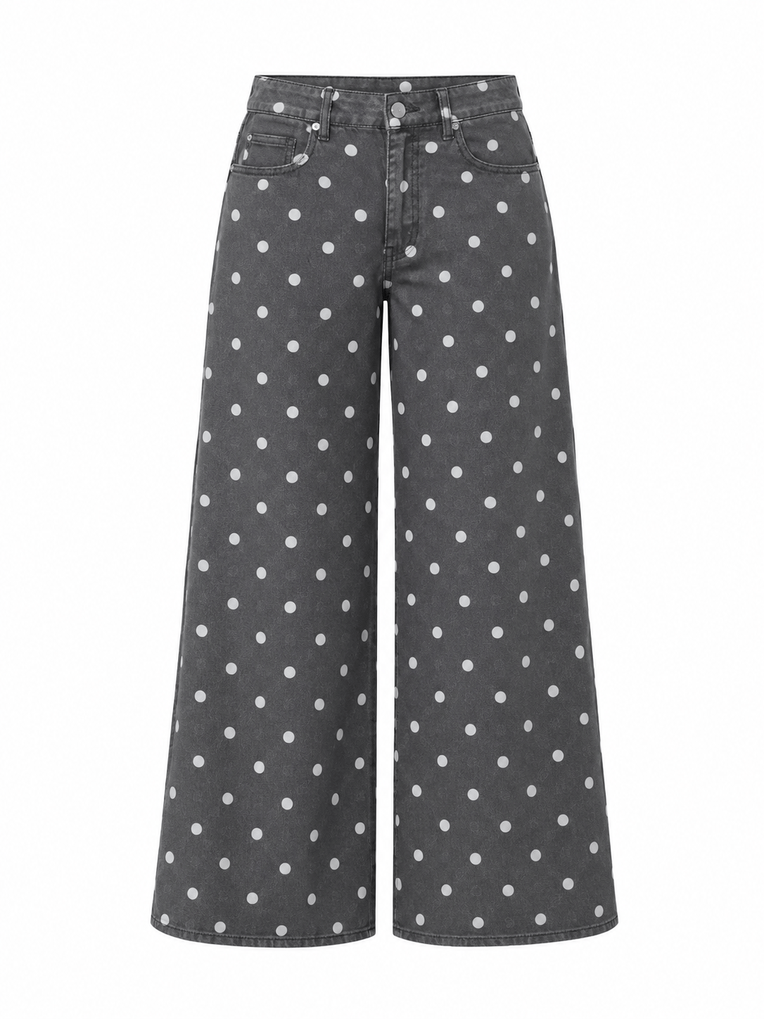 Gri Puantiyeli Bol Paça Jean Pantolon | Wide Leg Denim