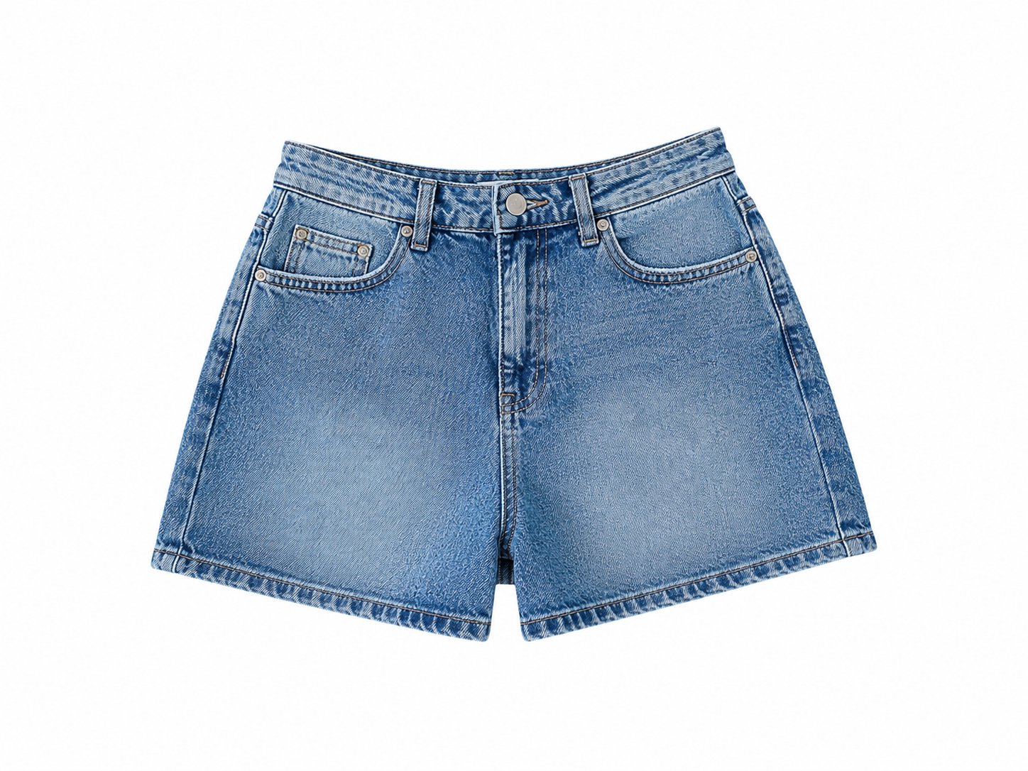 Likralı Şehir Boyu Jean Şort | Yüksek Bel Mavi Denim Kadın Şort