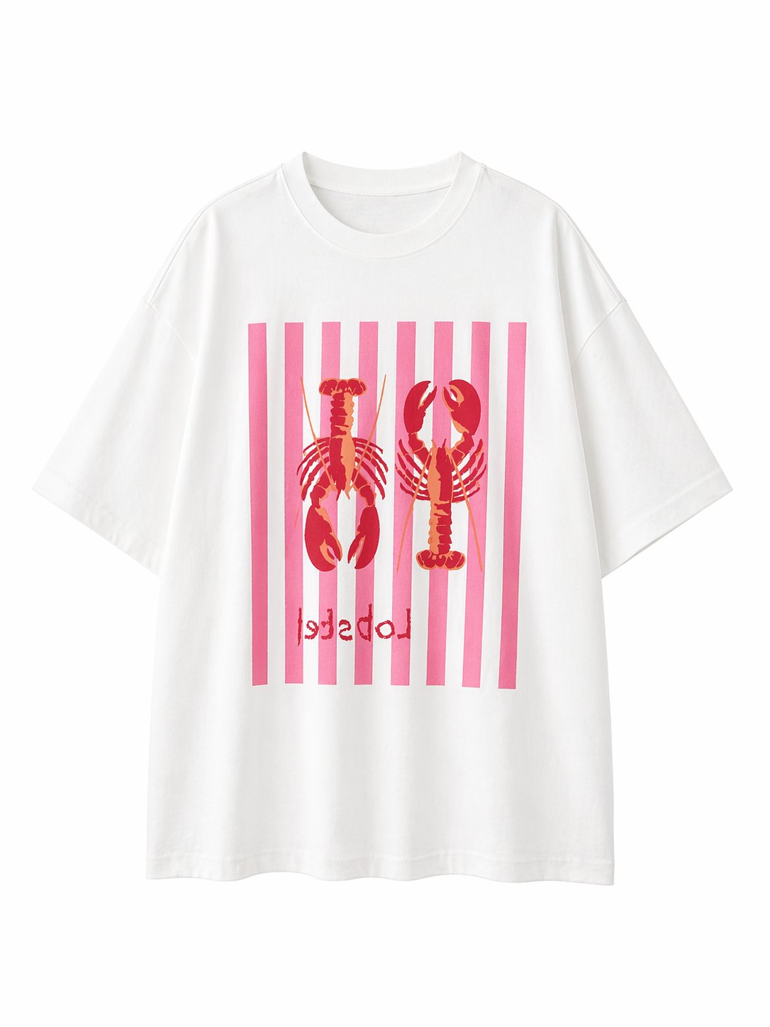 Lobster Baskılı Oversize Beyaz T-Shirt – Yazlık Trend Salaş Tişört