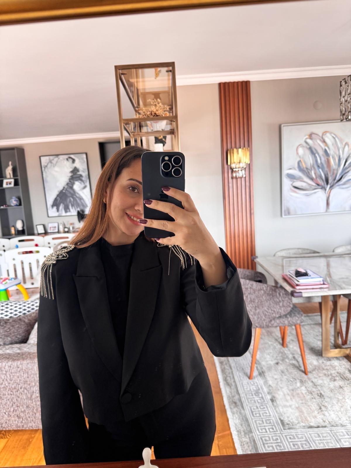 Omuz aksesuarlı kısa premium ceket