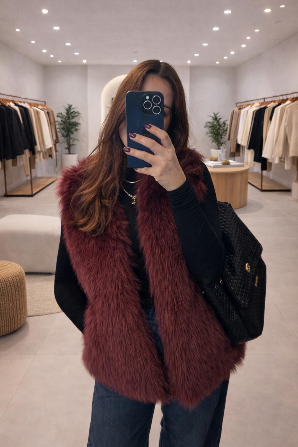 Premium Bordo Kürk Yelek