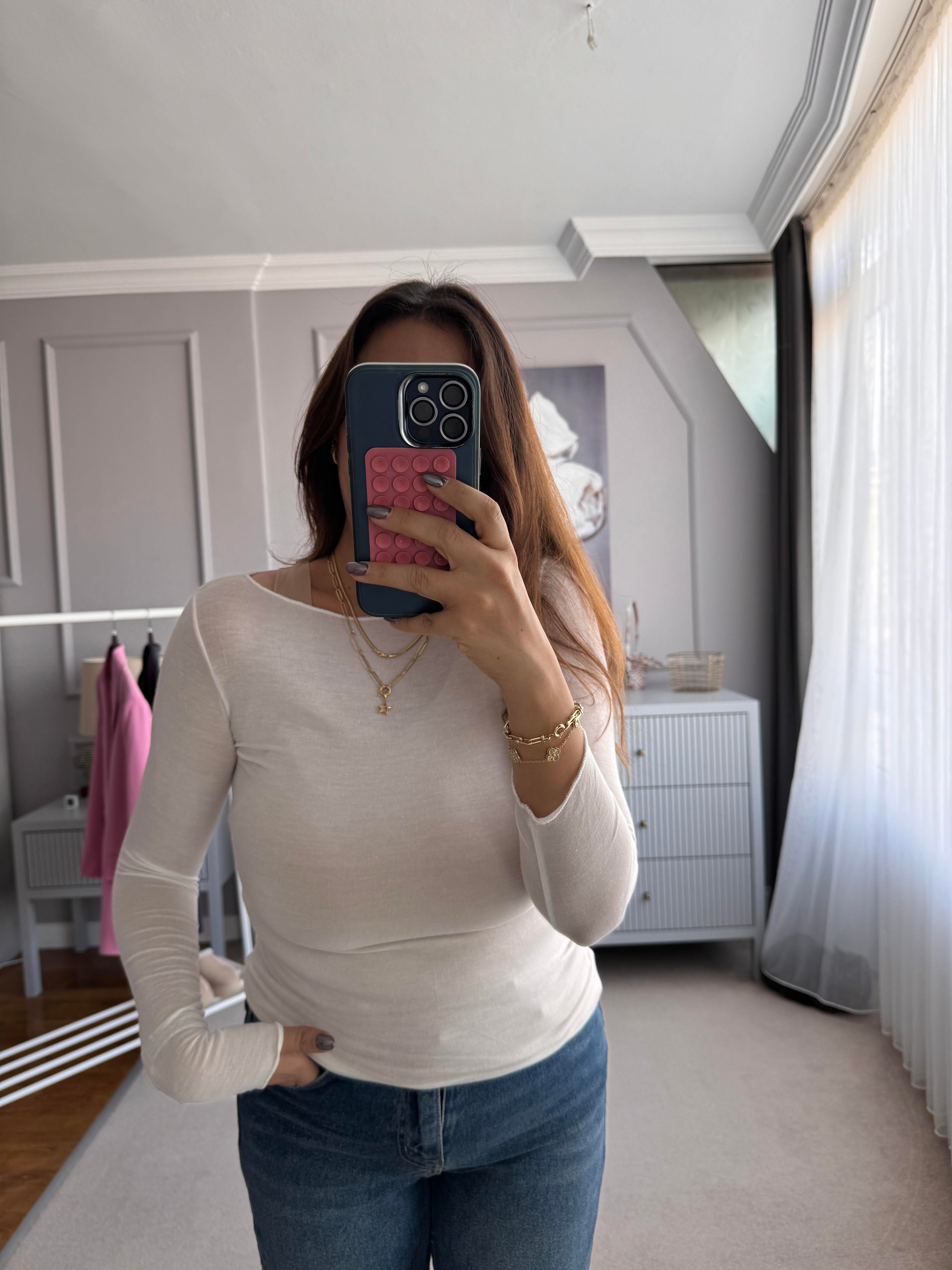 TRANSPARAN KAŞMİR BLUZ - BEYAZ