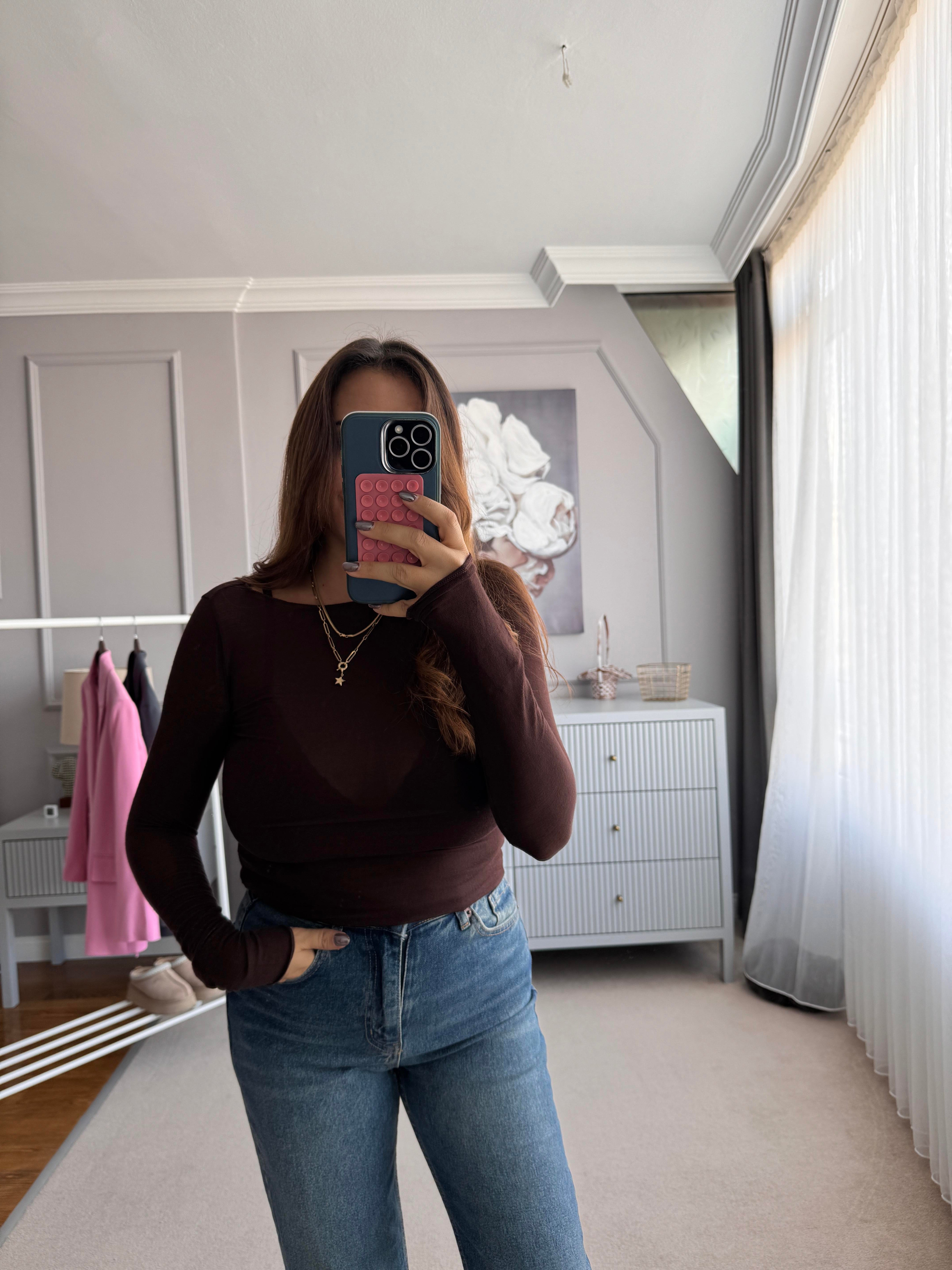 TRANSPARAN KAŞMİR BLUZ - KAHVE
