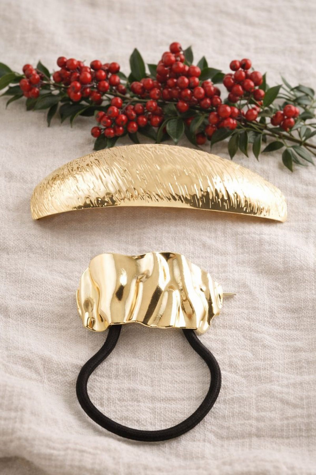 Silver Wave Gold Saç Tokası & Lastik Seti Gold