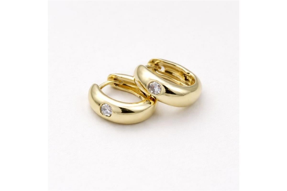 Vıp 14 K Bombeli Taşlı Halka Küpe (12 Mm) Gold   