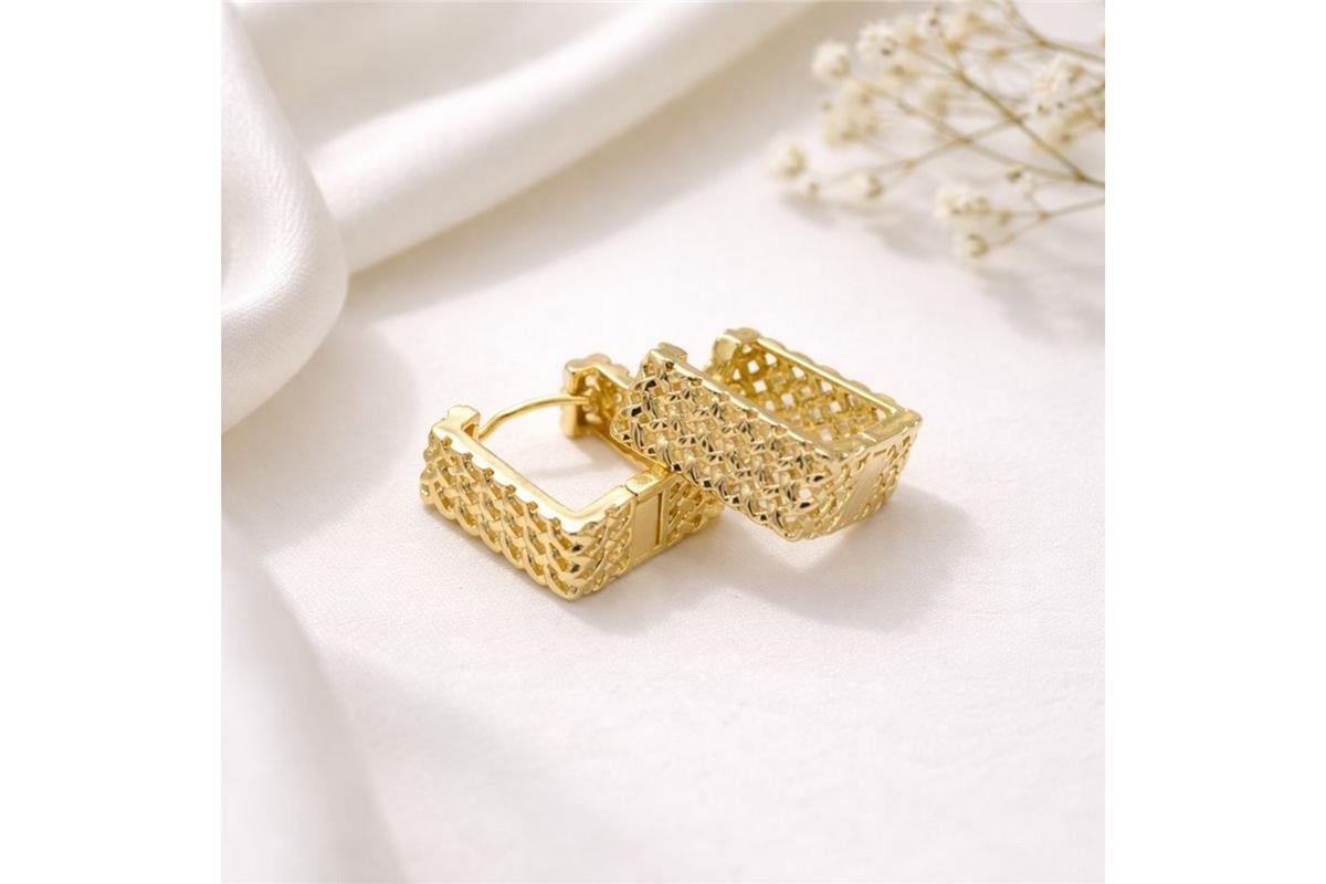 Vıp 14 K Örgü Dokulu Kare Halka Küpe (17 Mm) Gold   