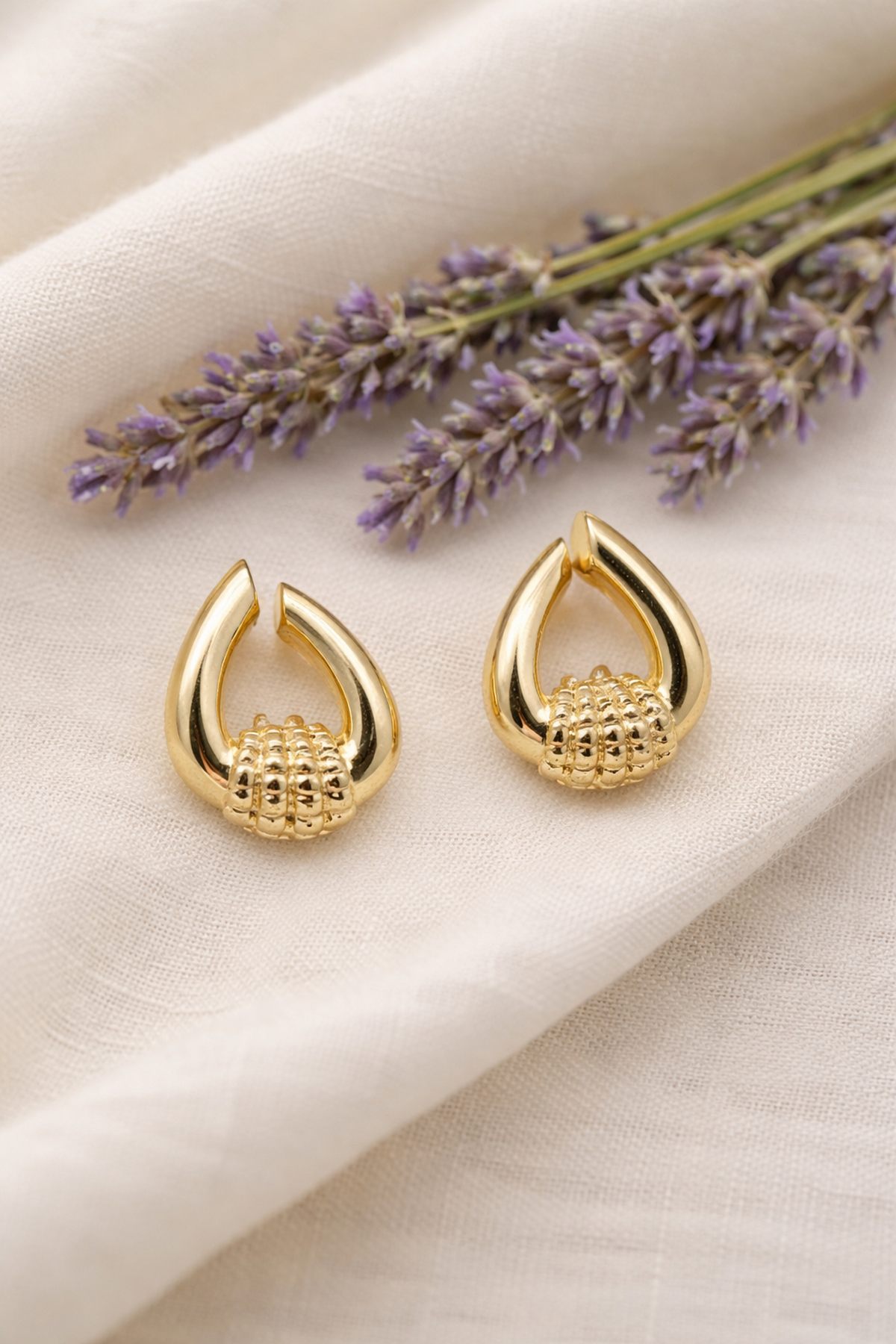 Vıp 14K Dokulu Damla Küpe (20 Mm) Gold   