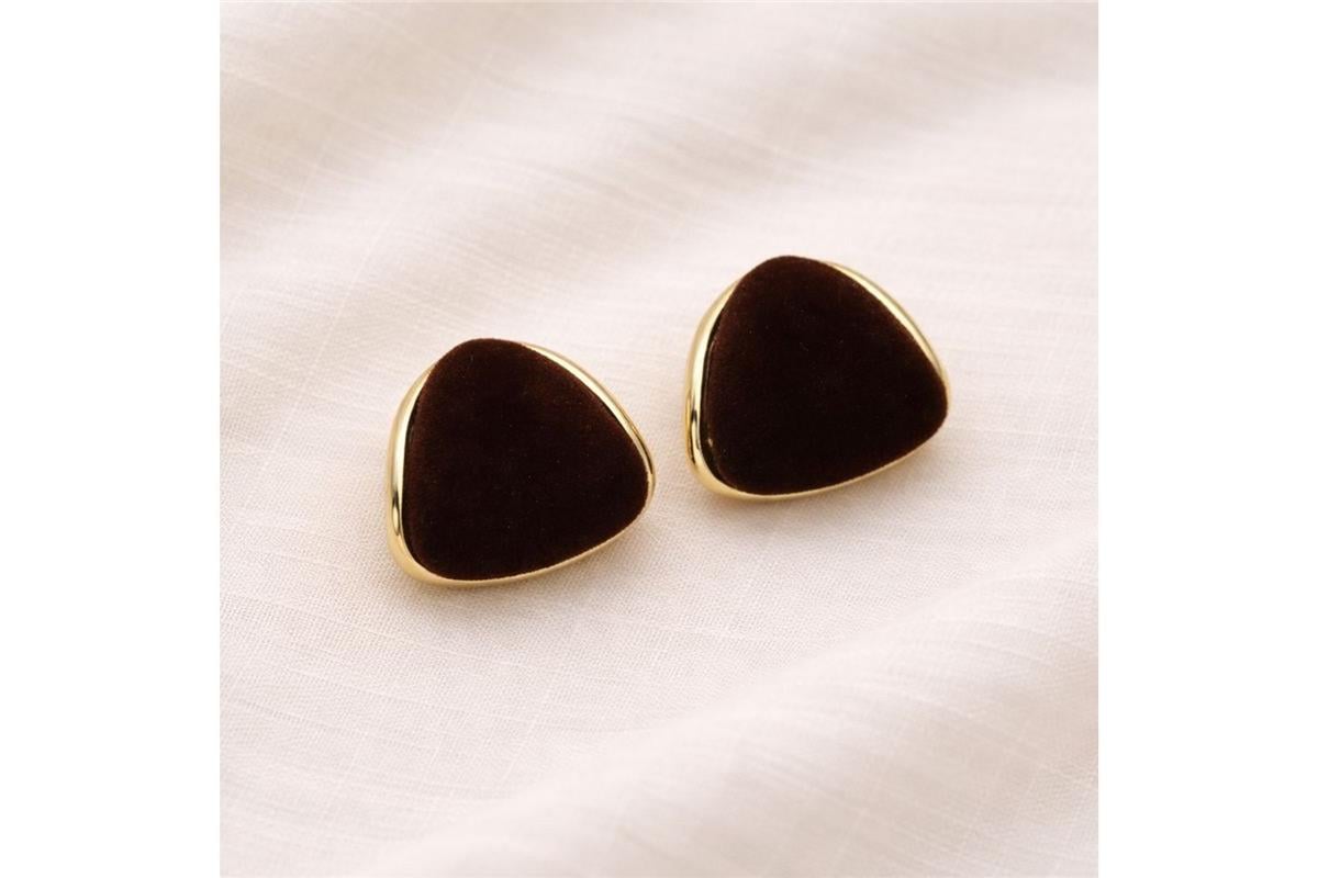 Vıp 14K Kadife Dokulu Üçgen Küpe (20 Mm) Gold   