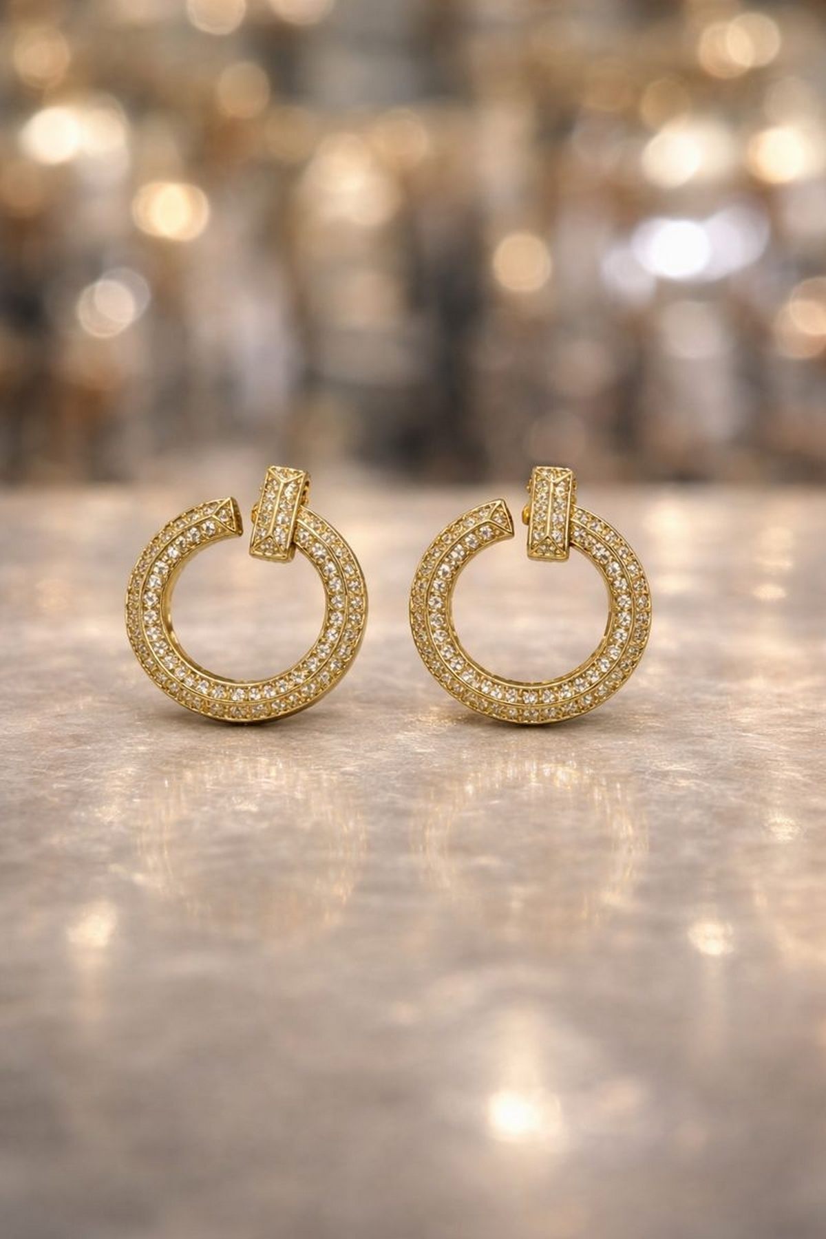 Vıp 14K Taşlı Halka Altın Küpe Gold   