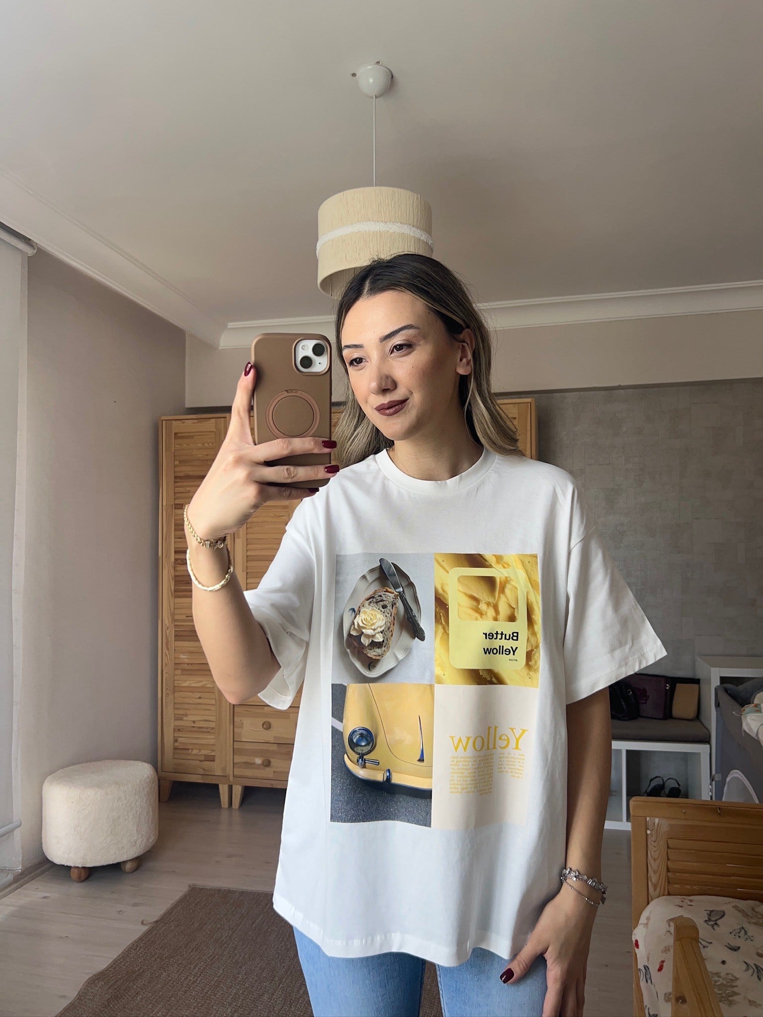 Sarı Baskılı Oversize T-shirt