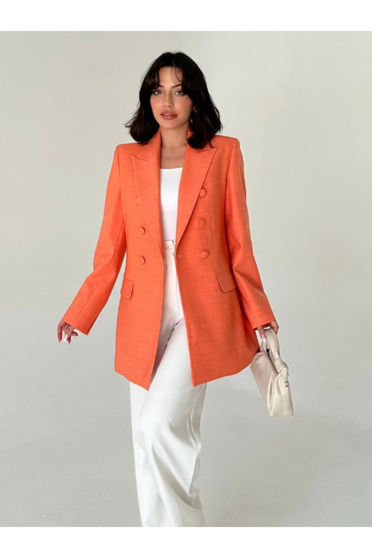 Kaplama Düğmeli uzun Blazer Ceket