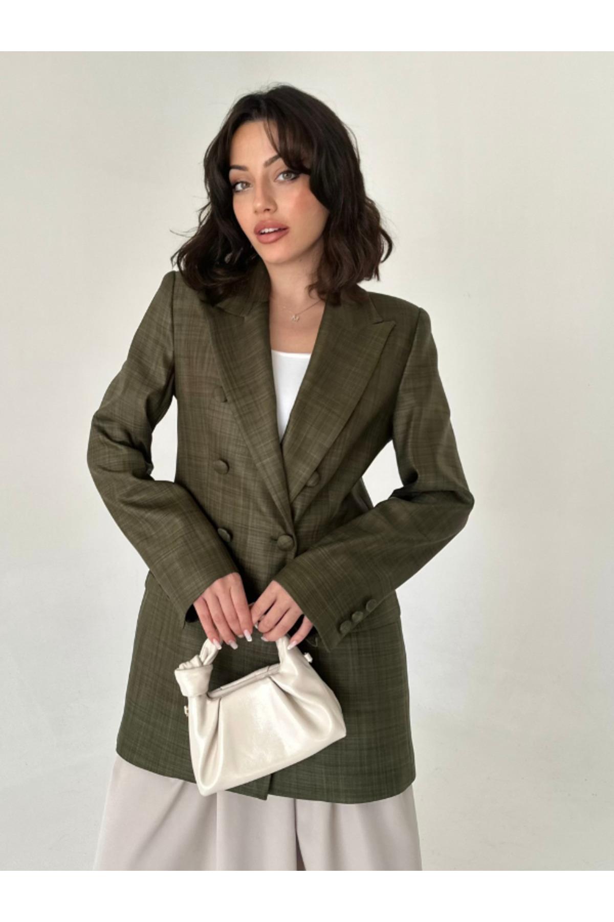 Kaplama Düğmeli uzun Blazer Ceket