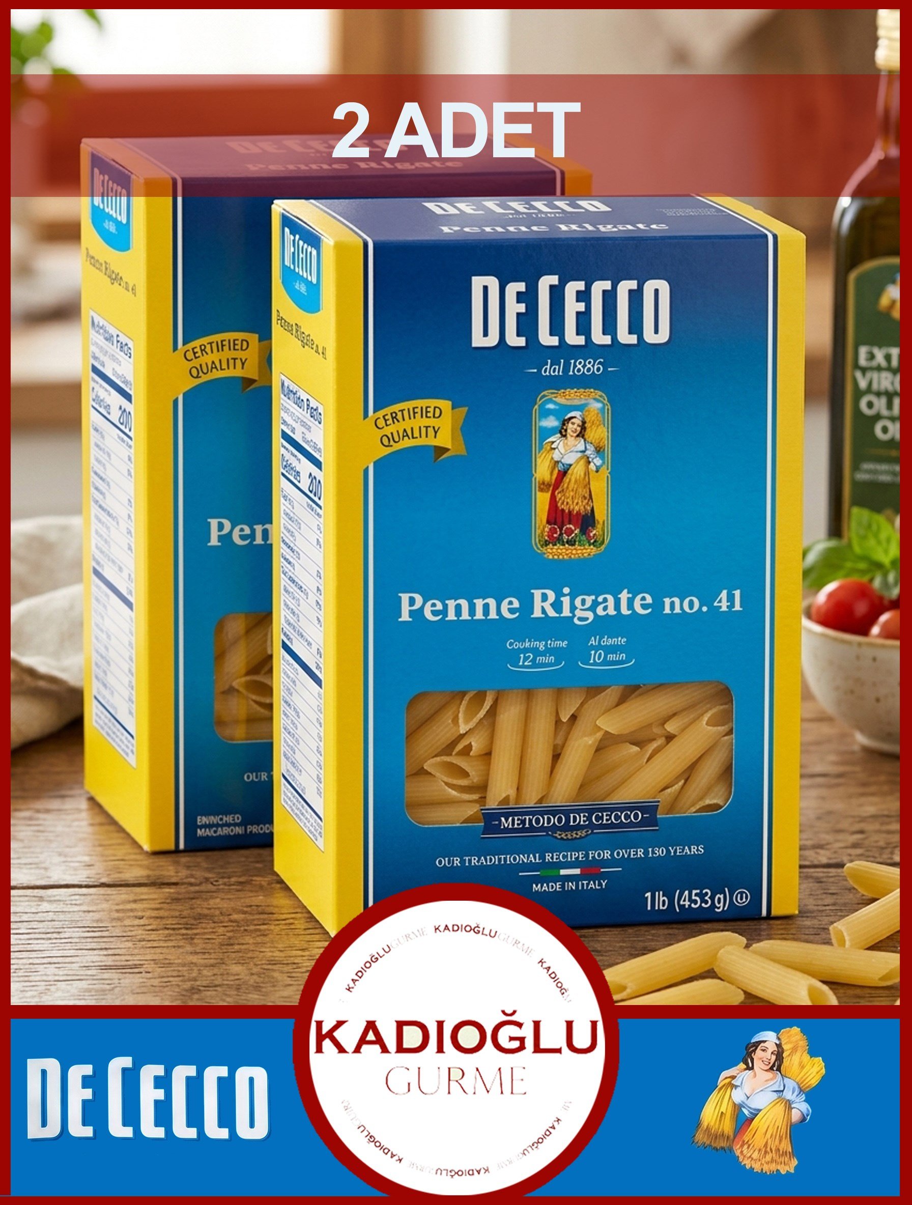 De Cecco Penne Rigate Kalem Makarna 500 GR X 2 ADET