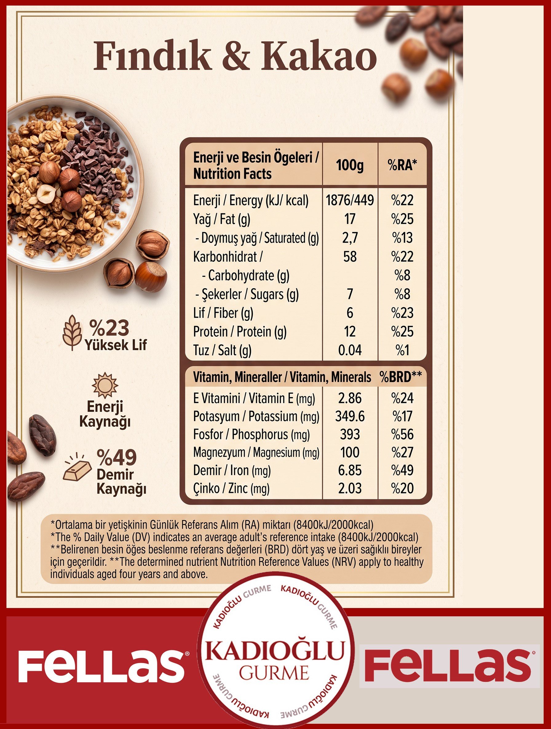 Fellas Granola - Fındık & Kakao 200 G - 3'lü Paket