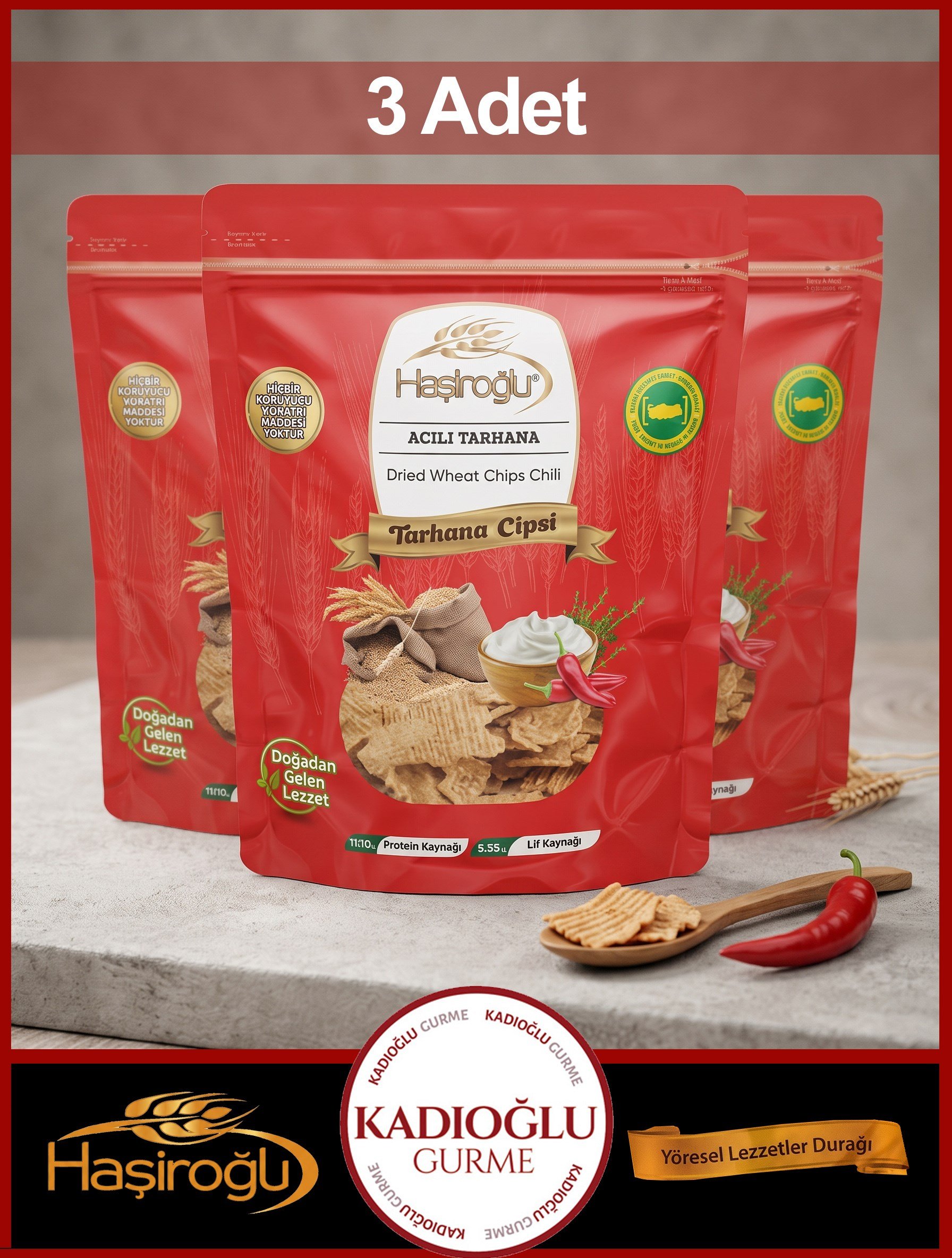 Haşiroğlu Acı Baharatlı Tarhana Cipsi 450 Gr x 3 Adet