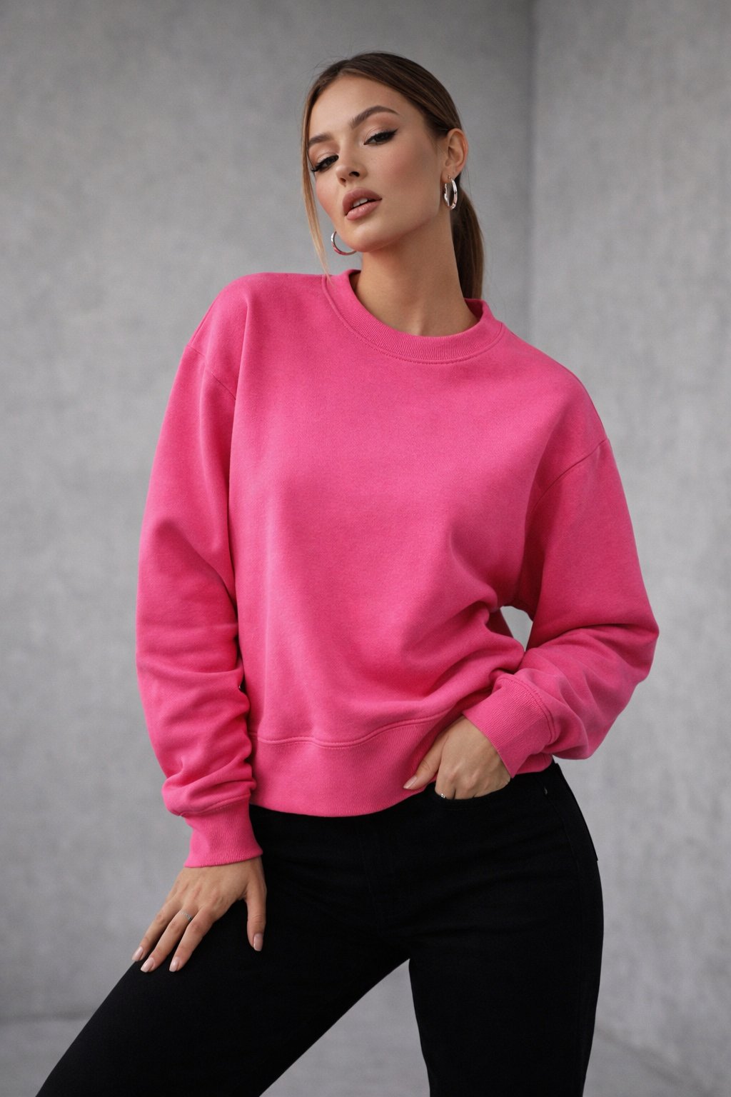 Kadın Pembe Pamuklu Interlock Oversize Sweatshirt