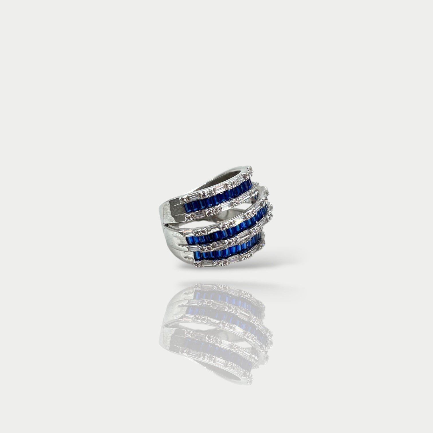 Blue Baguette Spiral Gümüş Yüzük 
