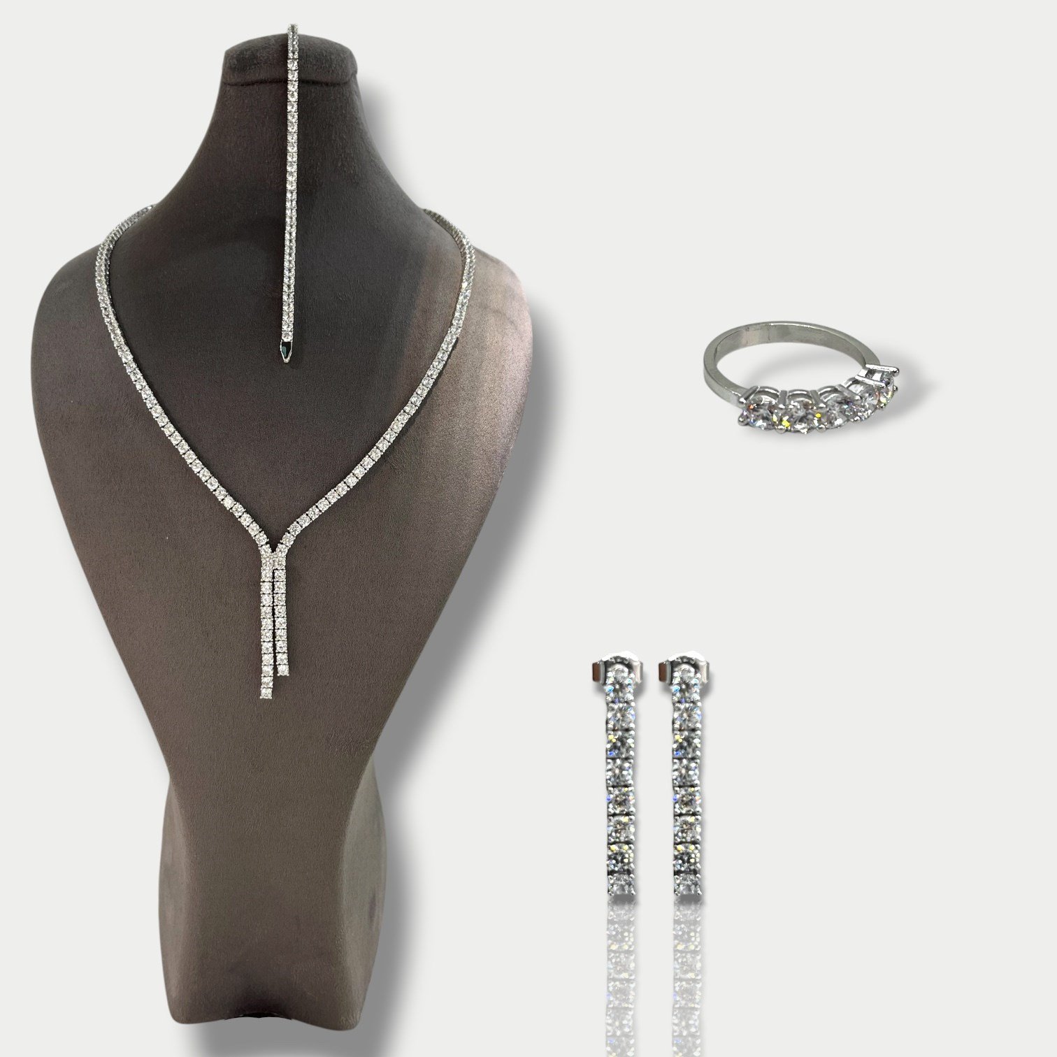 İkili Suyolu Zirkon Taşlı Set / 4 Parça