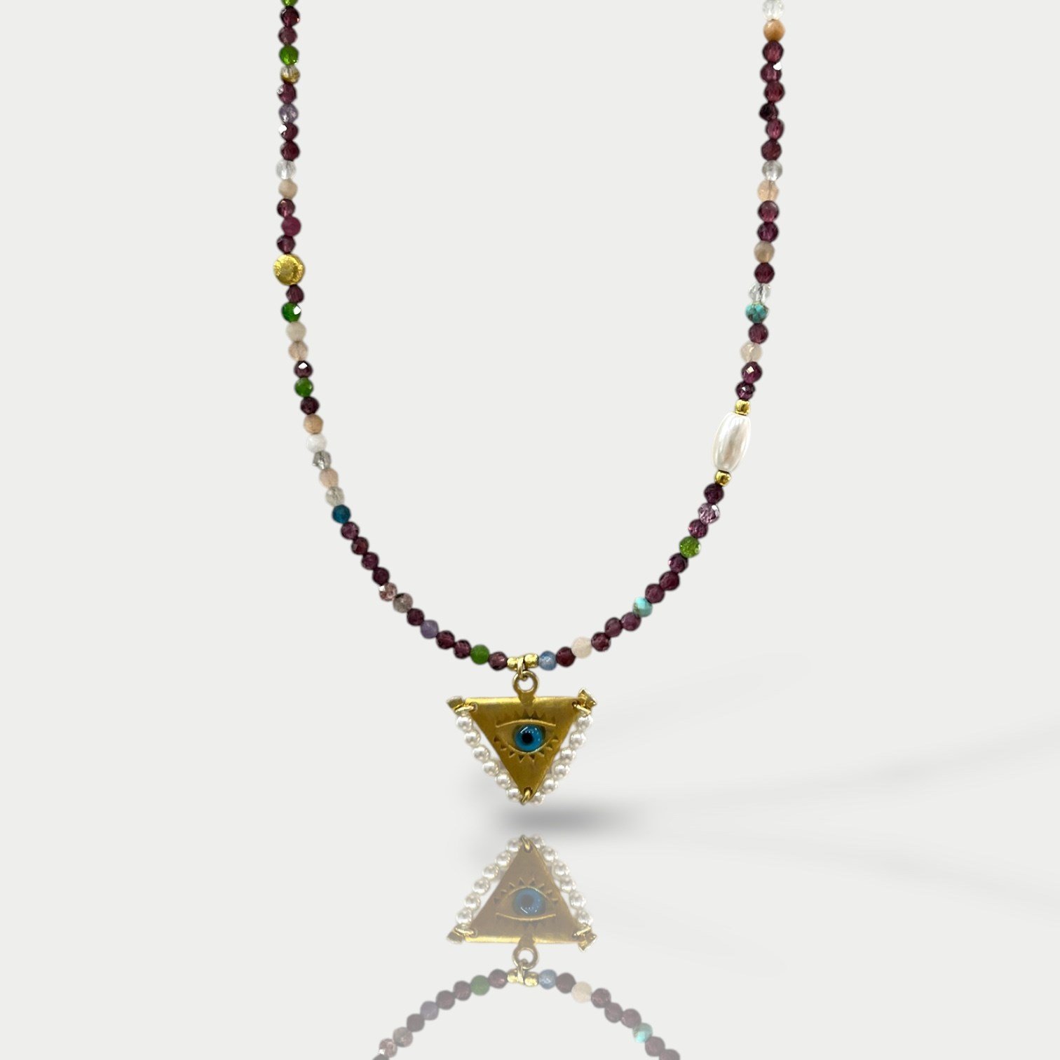 İnci ve Turmalin Taşlı Gümüş Choker