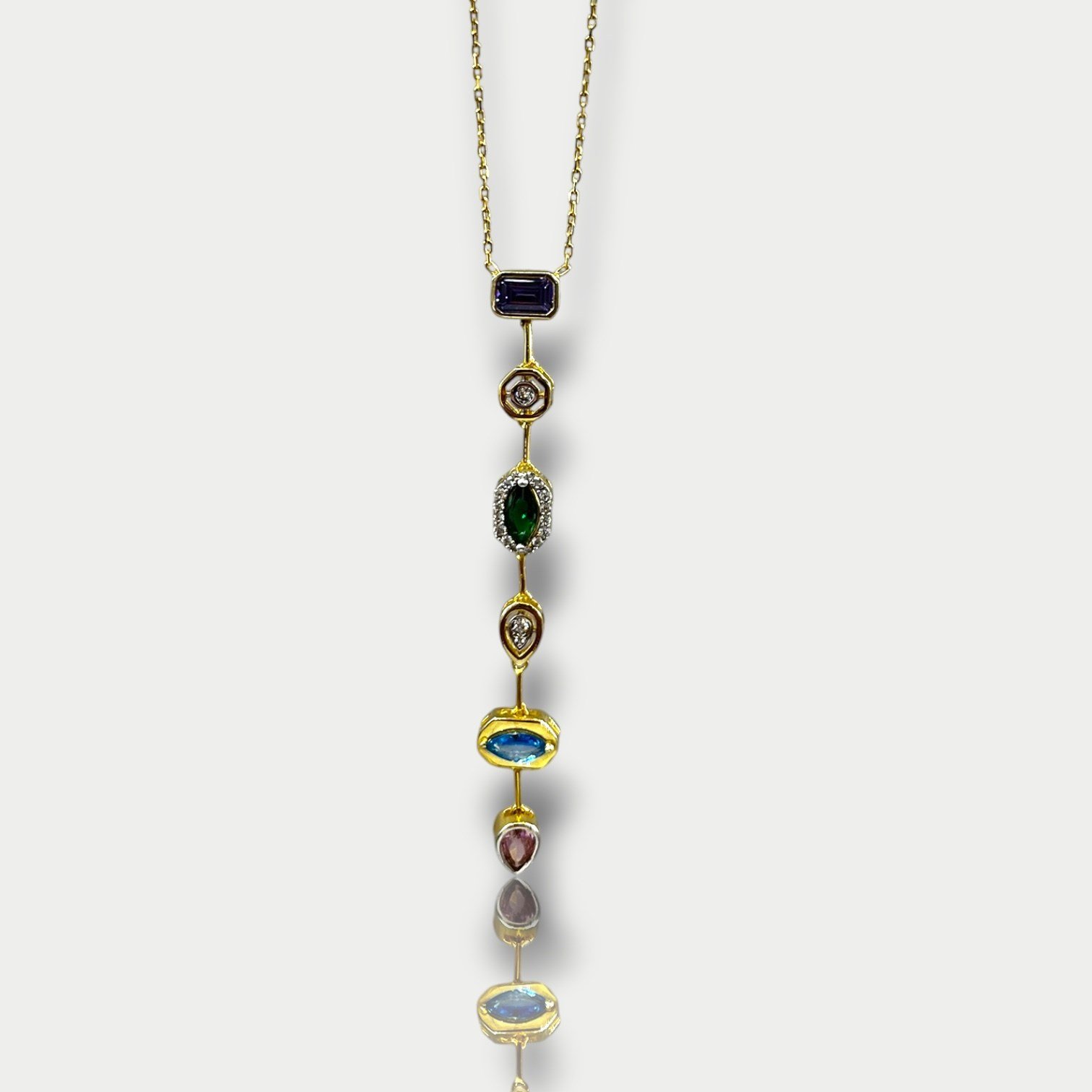 Multicolor Zirkon Taşlı Gümüş Kolye / Sarı