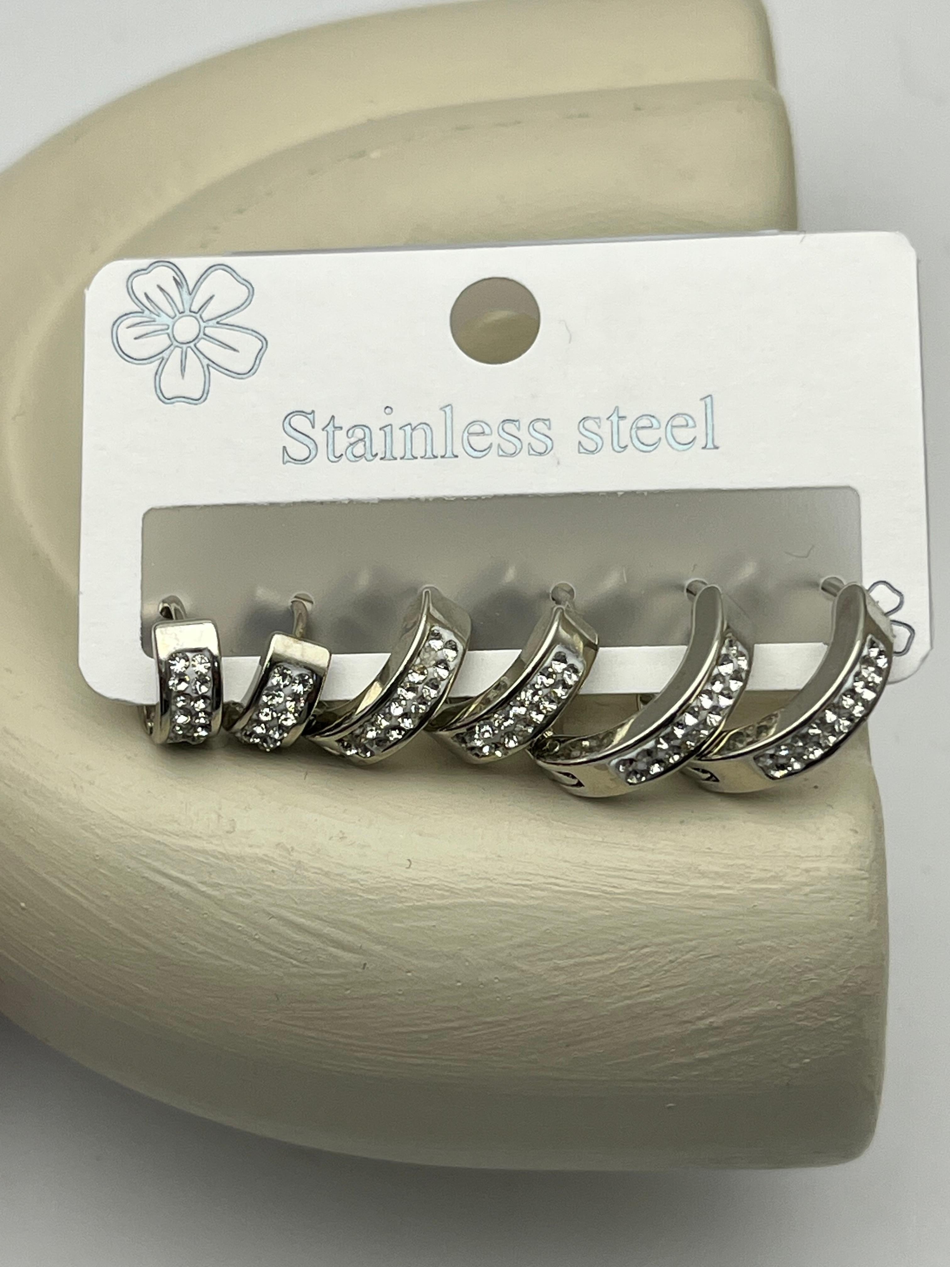 26clk55 Silver Zirkon Taşlı Çelik Küpe Seti