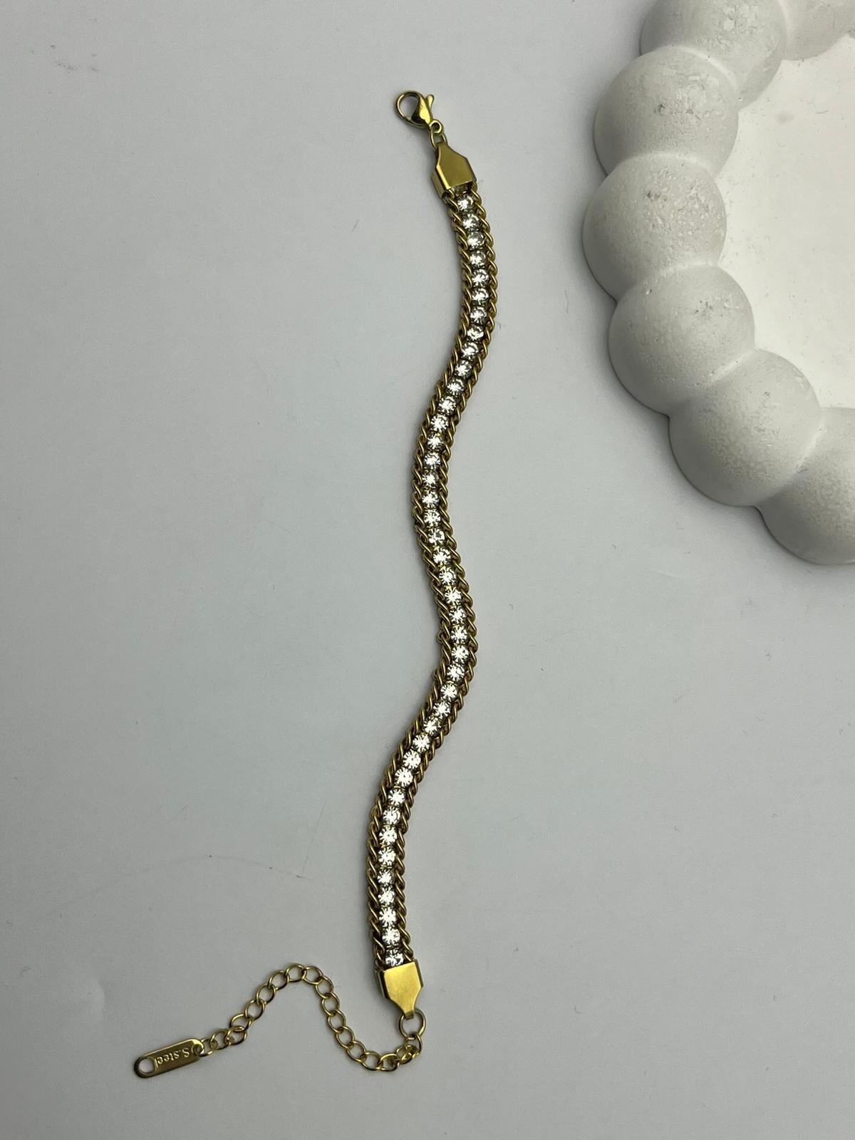 26cmblk16 - CM Taş Sıralı Gold Çelik Bileklik
