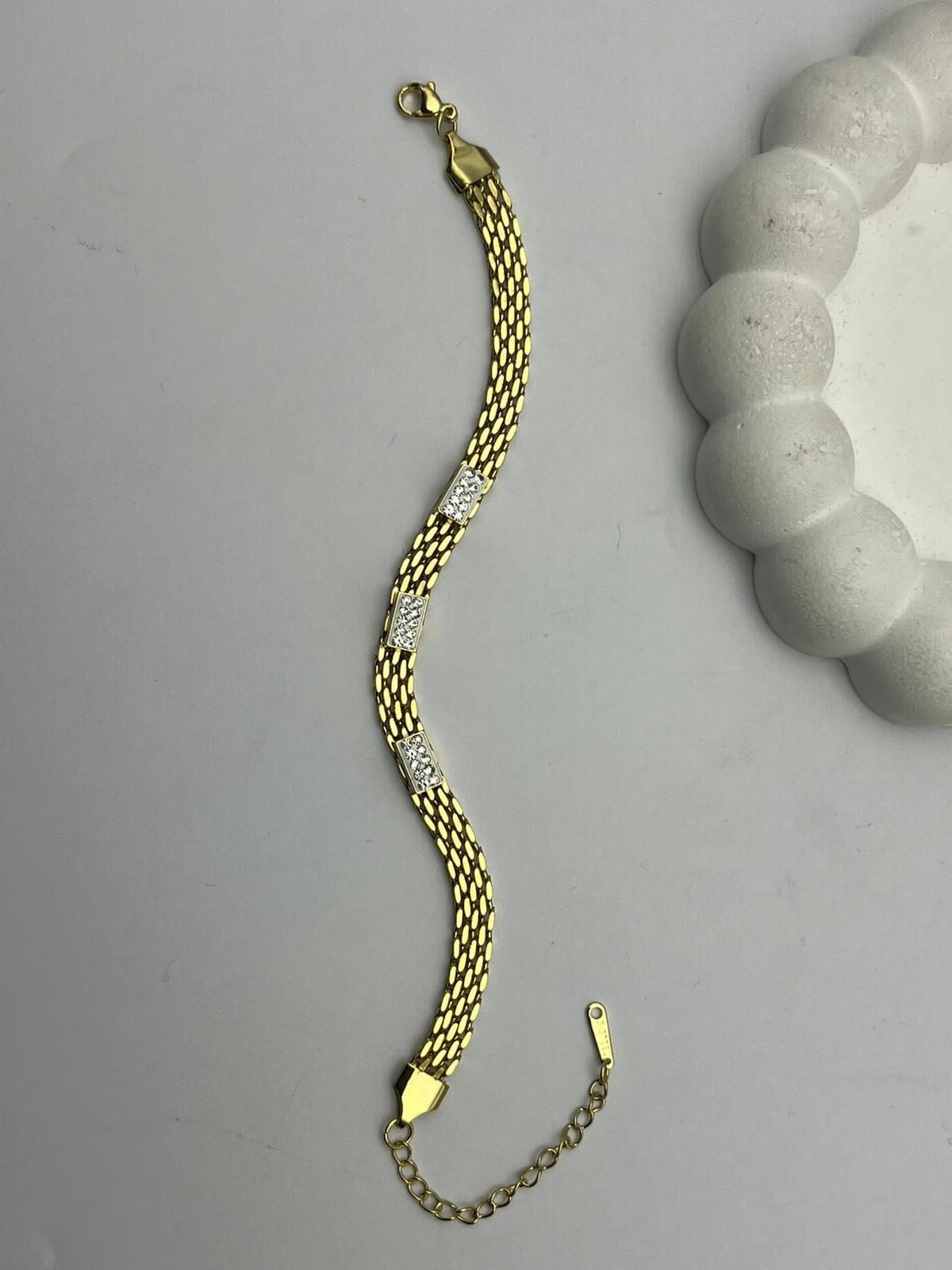 26cmblk20 - CM Baget Taş Detaylı Gold Çelik Bileklik
