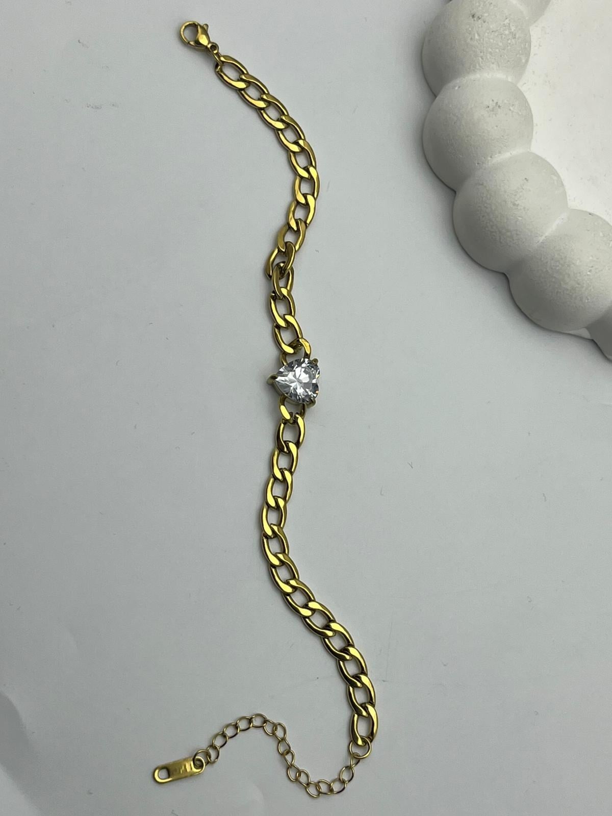 26cmblk34- CM Tektaş Detaylı Gold Çelik Bileklik
