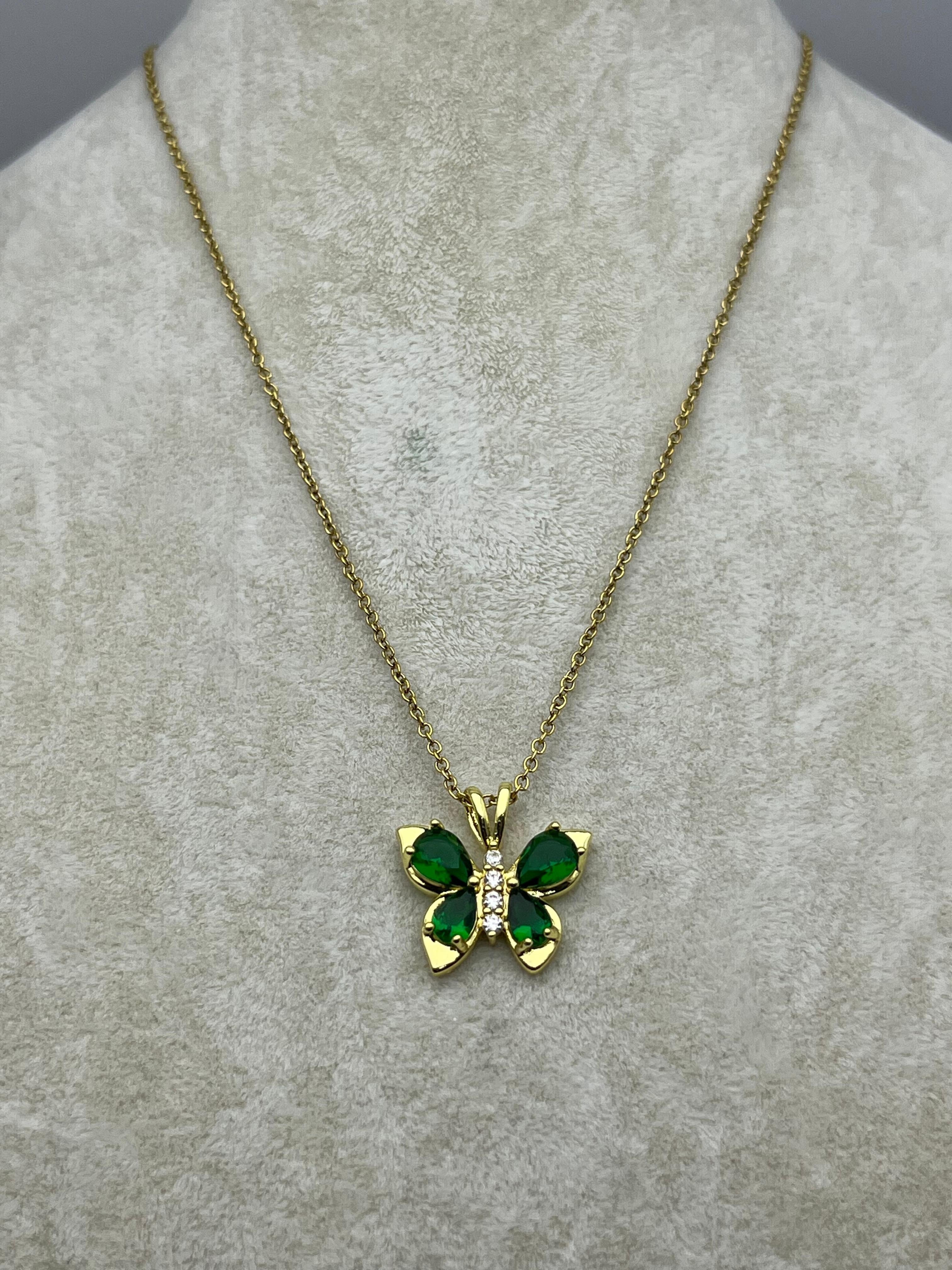 26kly29 - Çelik Emerald Butterfly Kolye