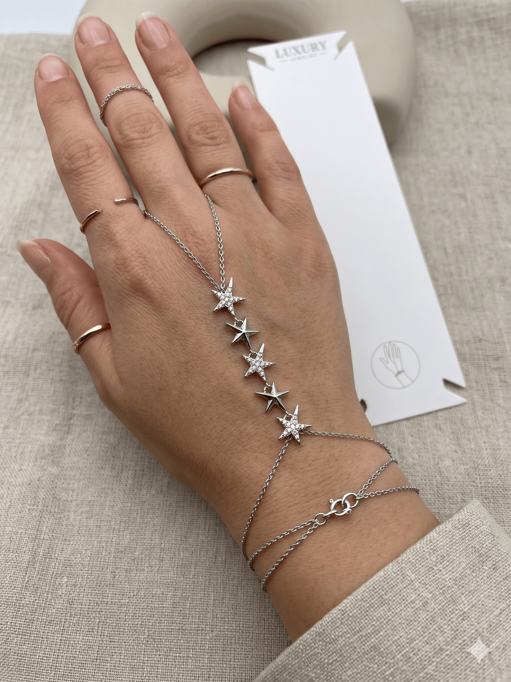 26shm83 Yıldız Sıralı Silver Şahmeran Bileklik