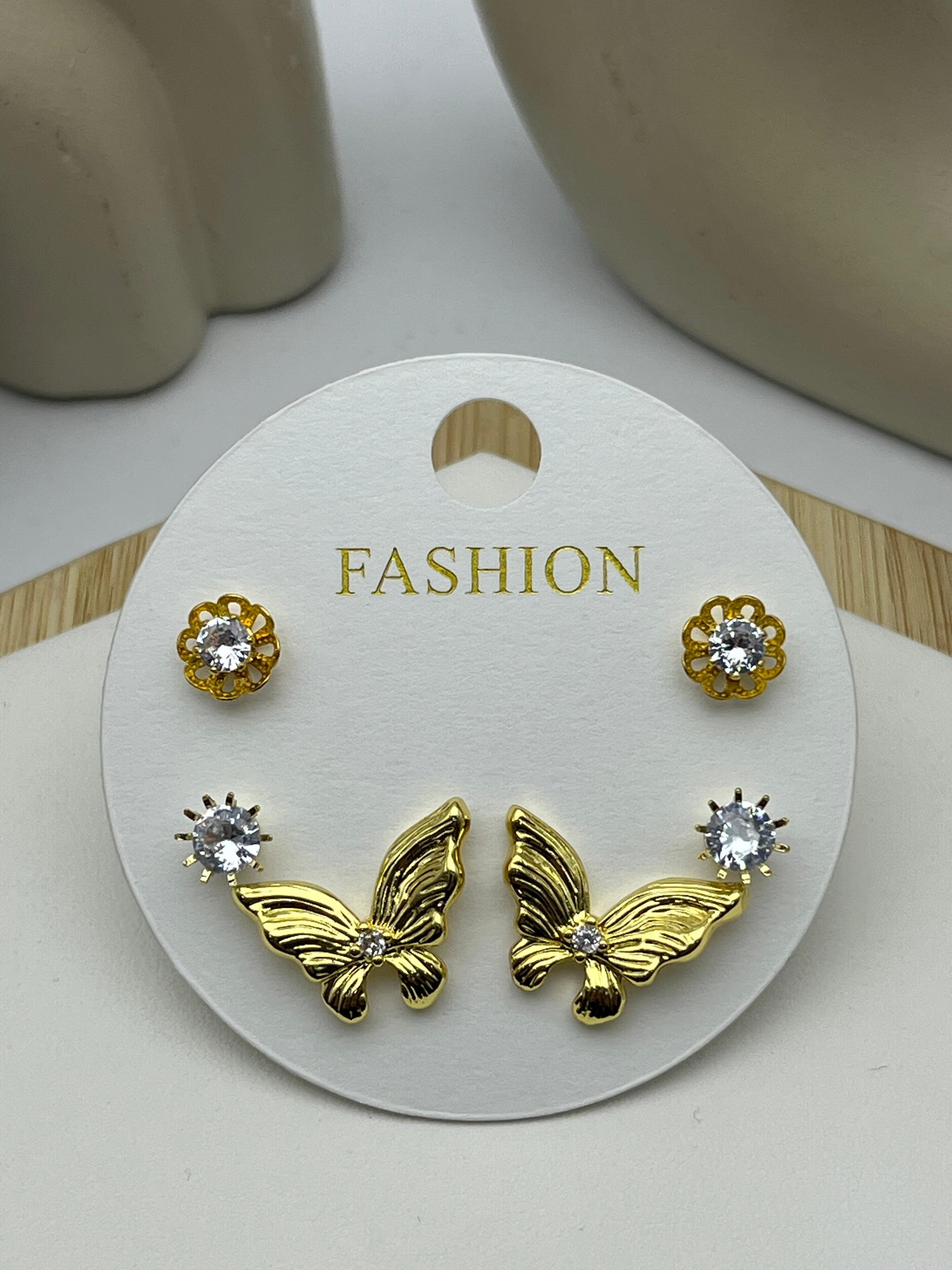 26vipkp114 -Golden Butterfly CM Çelik Küpe Seti
