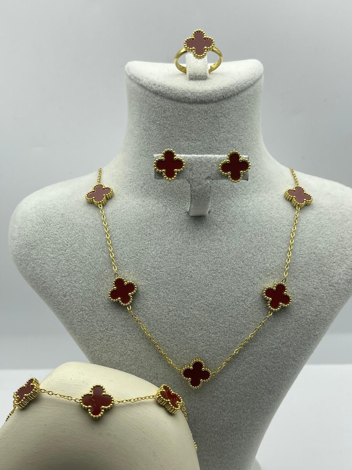 26yns04 - Bordo Yonca Çelik Set